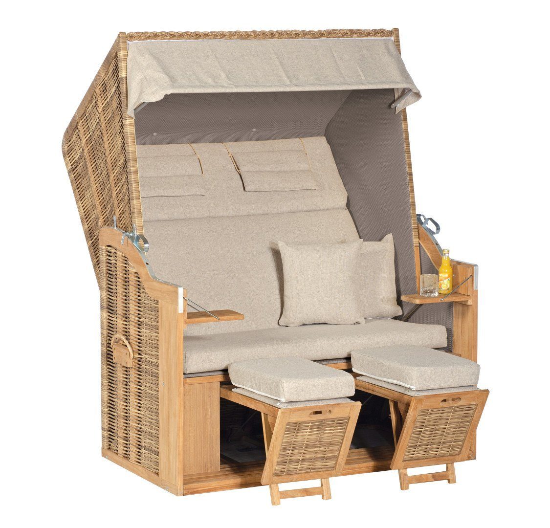 Natur24 Strandkorb Rustikal 34Z Gartenstrandkorb 2-sitzer Teak XL Beige, 71196469