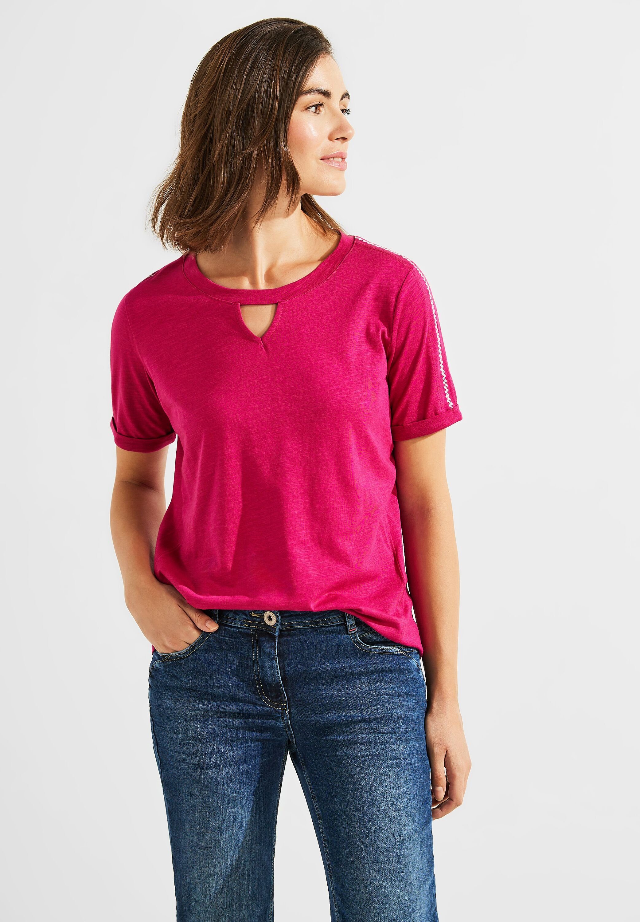 Cecil T-Shirt aus softem Materialmix cool pink