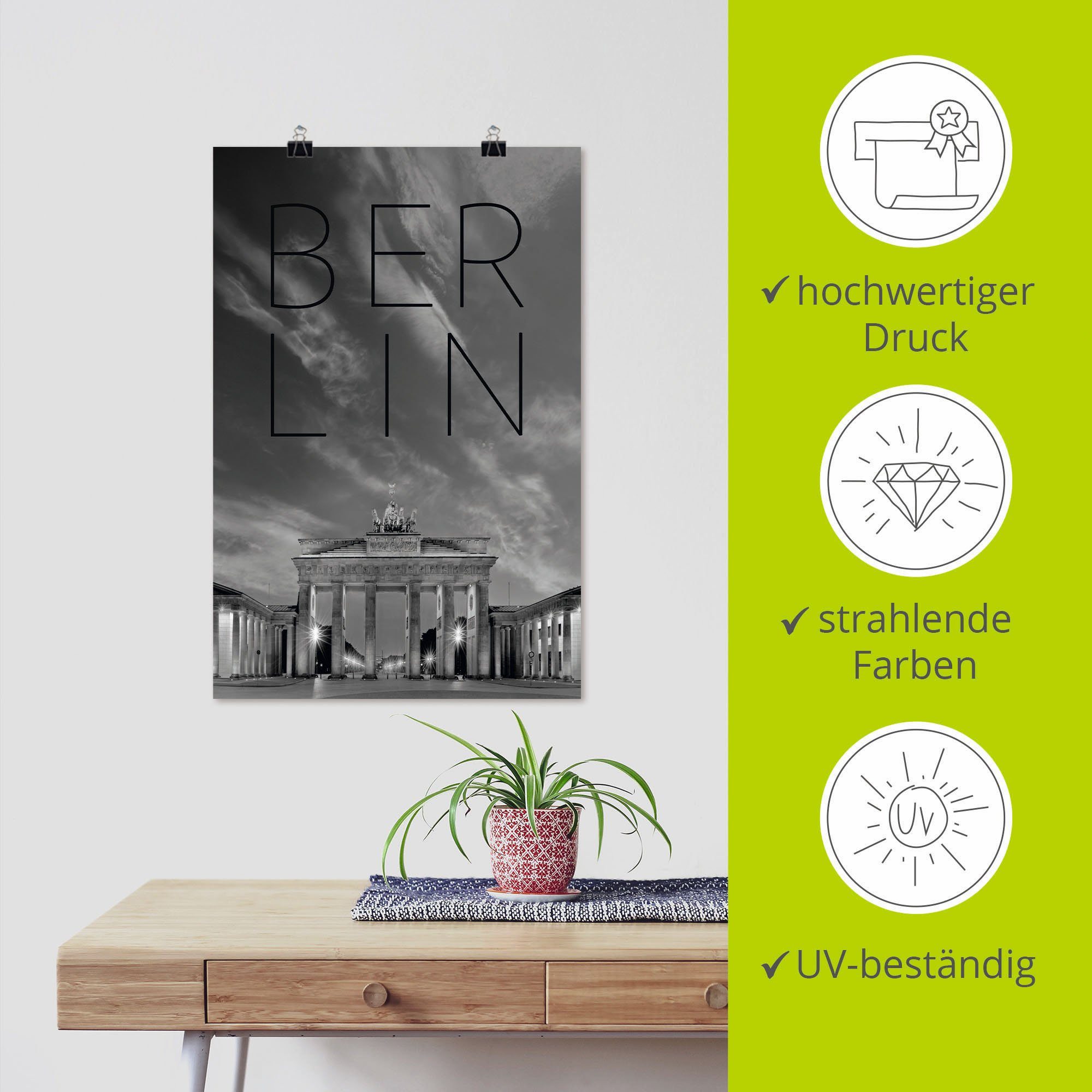 Tor oder Wandaufkleber Wandbild Berlin, (1 Alubild, St), Berlin versch. Brandenburger als Poster Artland Größen in in Leinwandbild,