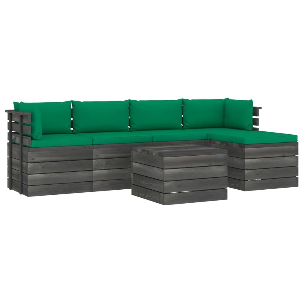 vidaXL Kissen Grün (6-tlg) aus Garten-Sofagarnitur Gartenlounge-Set 6-tlg. mit Paletten Kiefernholz,