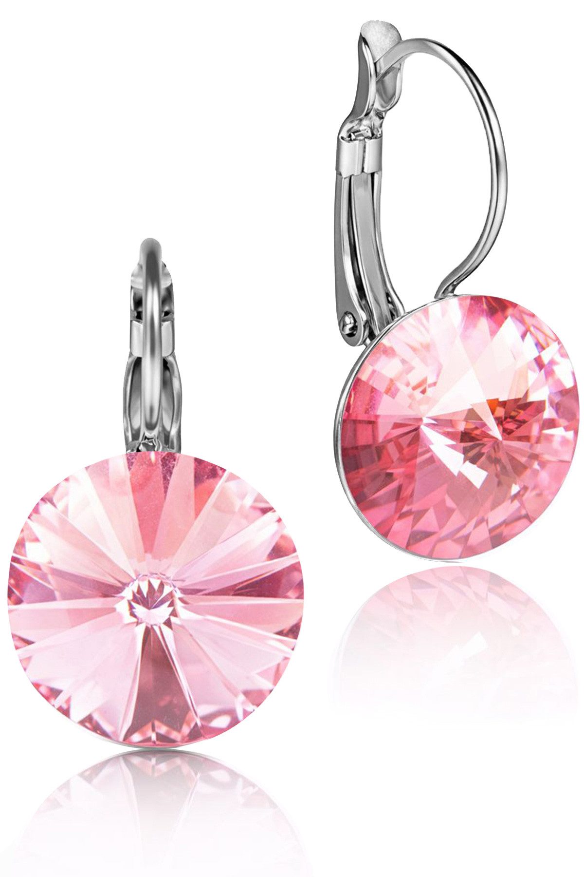 LUISIA® Paar Ohrhänger Silberne Ohrringe "Rivoli" mit 12 mm Kristallen von Swarovski® (2-tlg., inkl. Schmuckbox), Große Farbauswahl