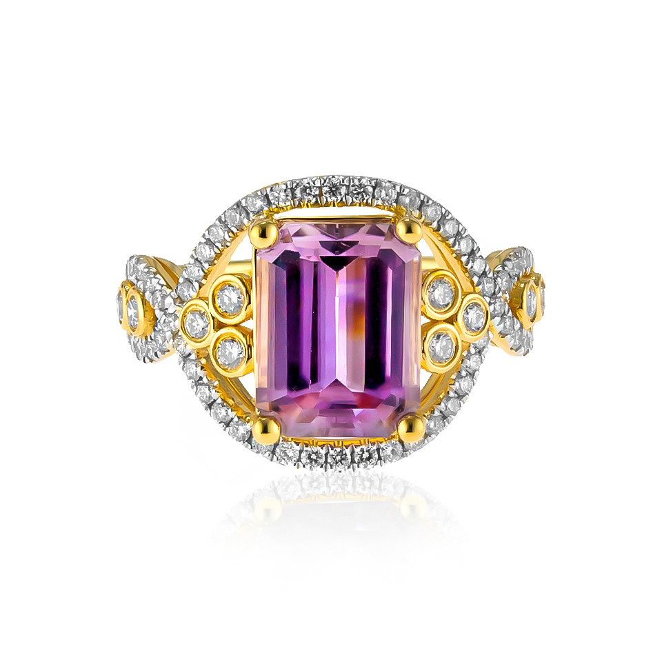 Diamantring Afghanischer Diaspore 3,15ct 18K Gold Oktagon Ring, 4,39g