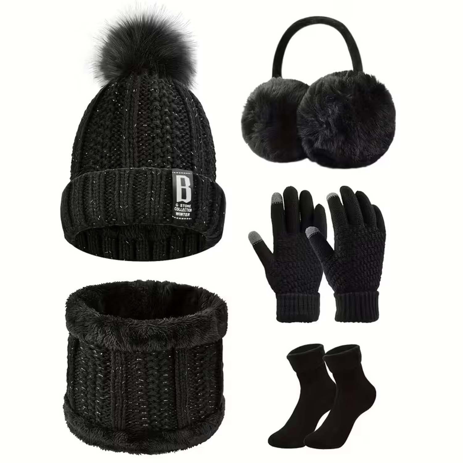 nsihing Mütze & Schal 5-teiliges Herbst- und Winter-Warmmütchenset,für Outdoor