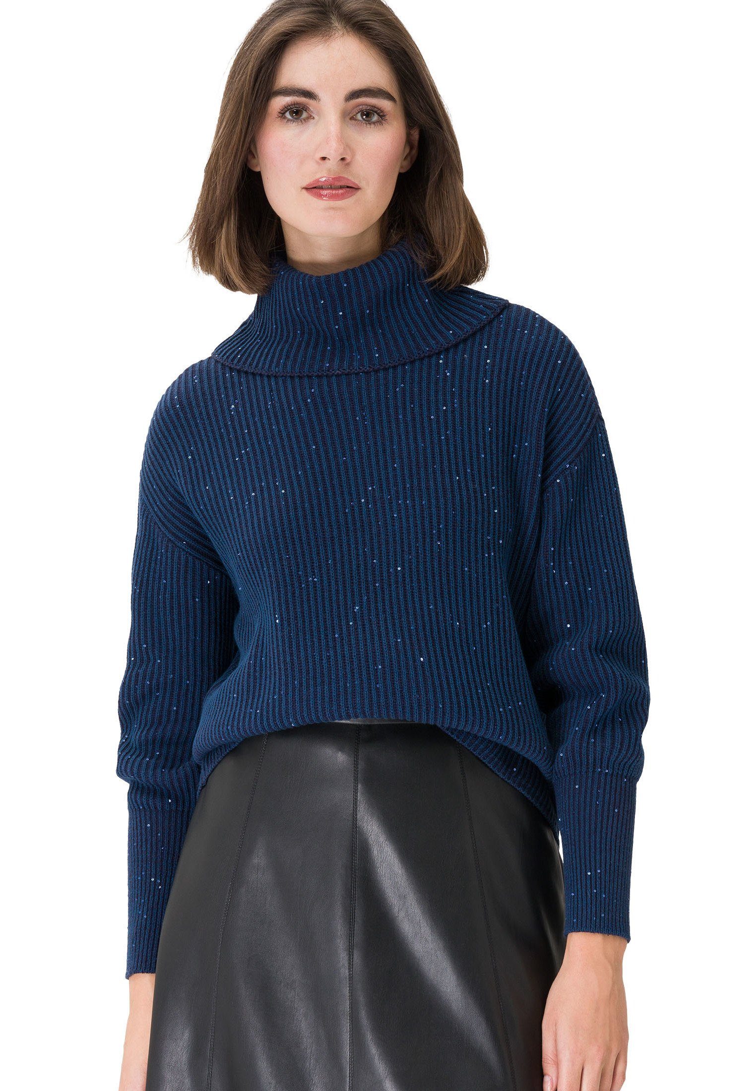 Zero Strickpullover mit Dark Pailletten Blue Pailletten (1-tlg) Blue