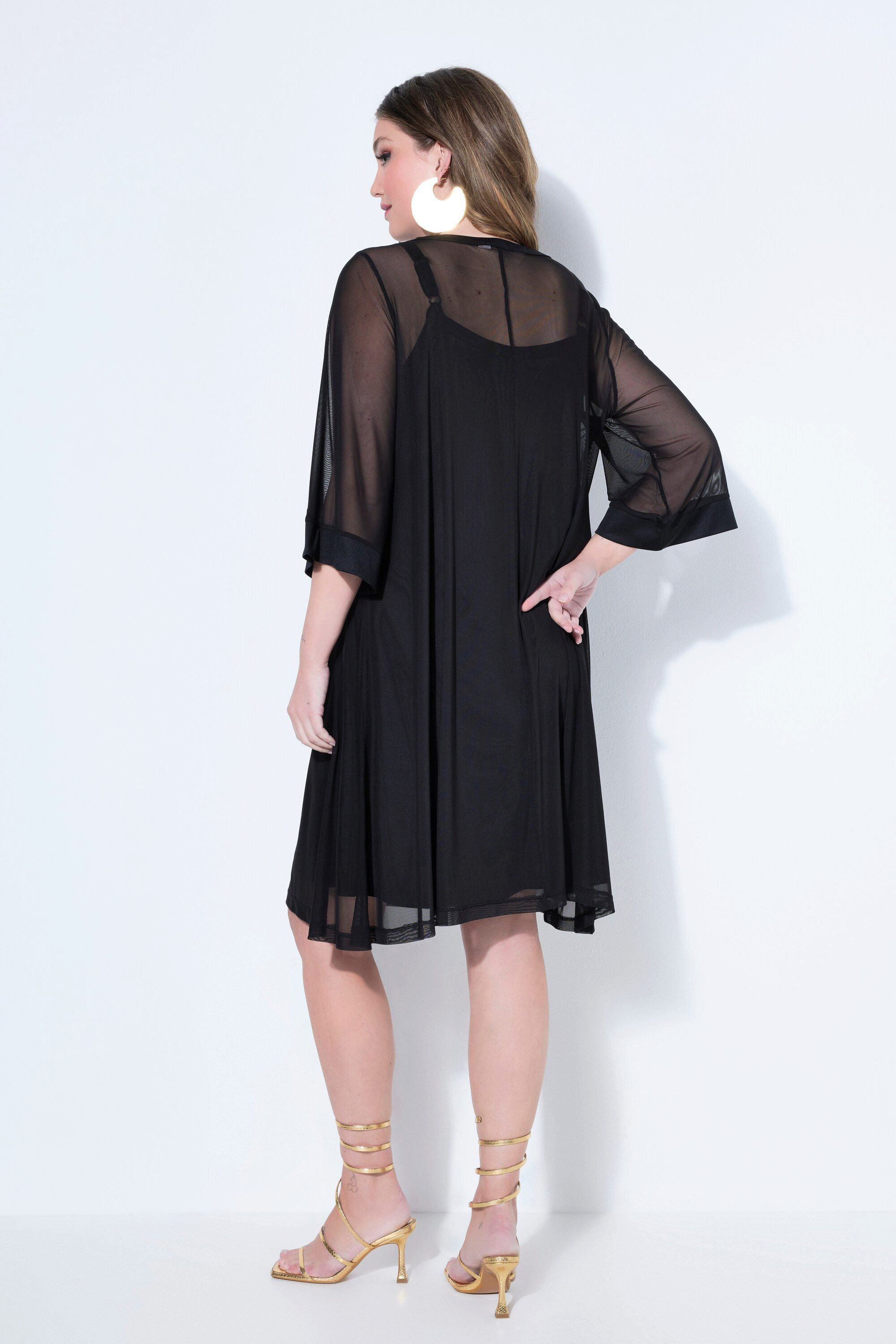 MIAMODA Jerseykleid Meshkleid A-Linie 3/4-Trompetenärmel