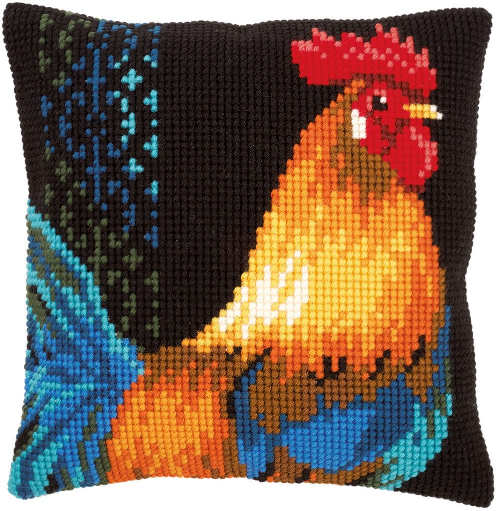 Vervaco Kreativset Vervaco Kreuzstich-Kissen-Set Hahn - Stickbild vorgezeichnet, (Set, Vervaco embroidery Kit), Made in Europe