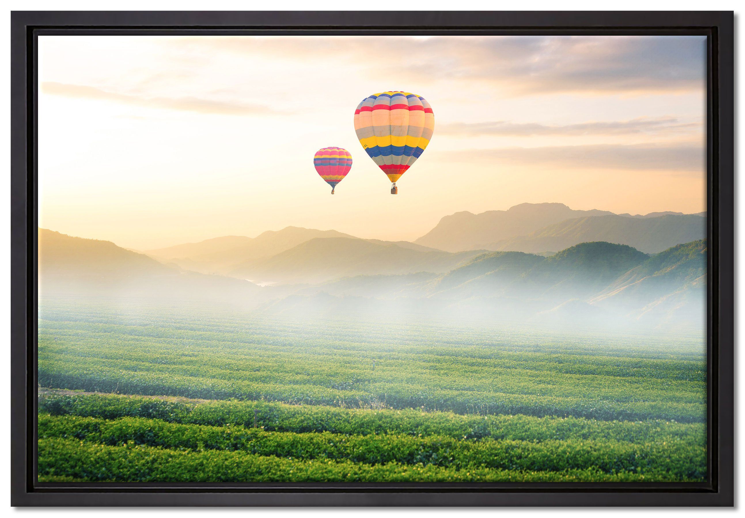 bespannt, gefasst, Zackenaufhänger inkl. Leinwandbild Heißluftballon, Wanddekoration Pixxprint St), Leinwandbild (1 fertig Schattenfugen-Bilderrahmen in einem