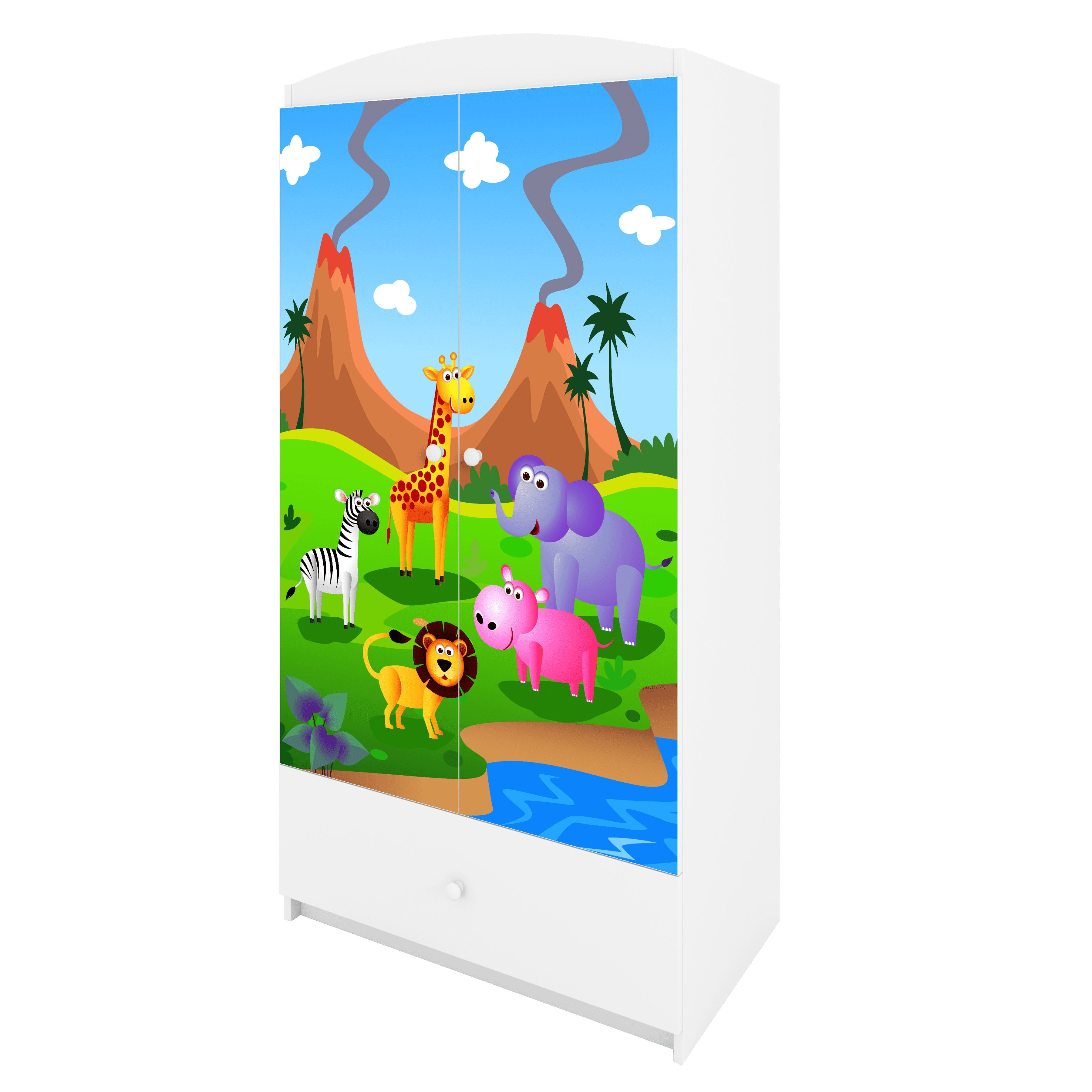 Raumhirsch Furniture Kinderkleiderschrank mit Tiermotiven - Kleiderschrank für Kinder (Kinderzimmerschrank für Jungen & Mädchen, Mit Ablagefächern & Kleiderstange) neutrale Motive, langlebig, verschiedene Farben & Designs