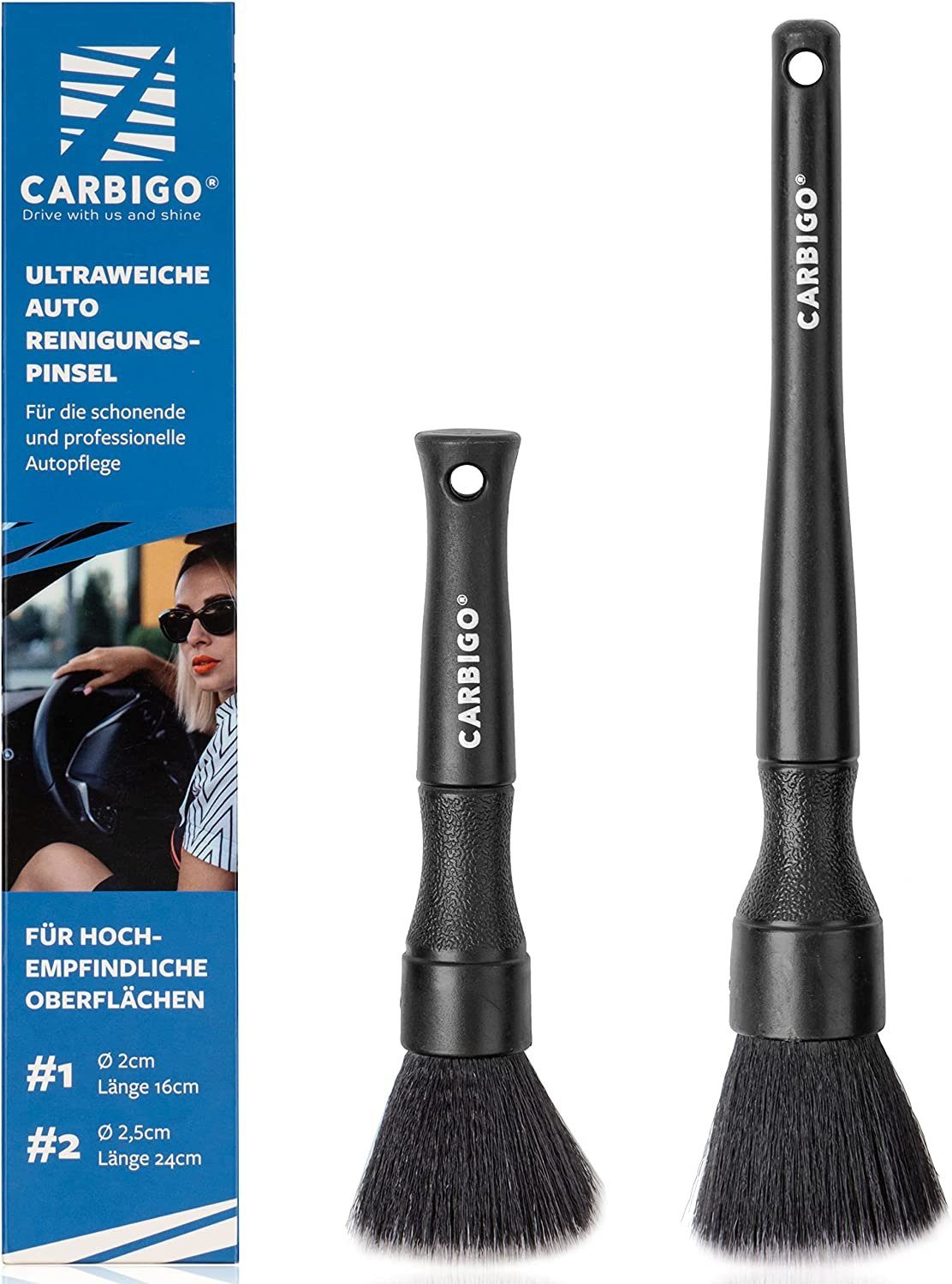 CARBIGO Autowaschbürste Autopinsel 2-er Set, Detailing Pinsel-Set für Auto ,Felgen,Innenraum