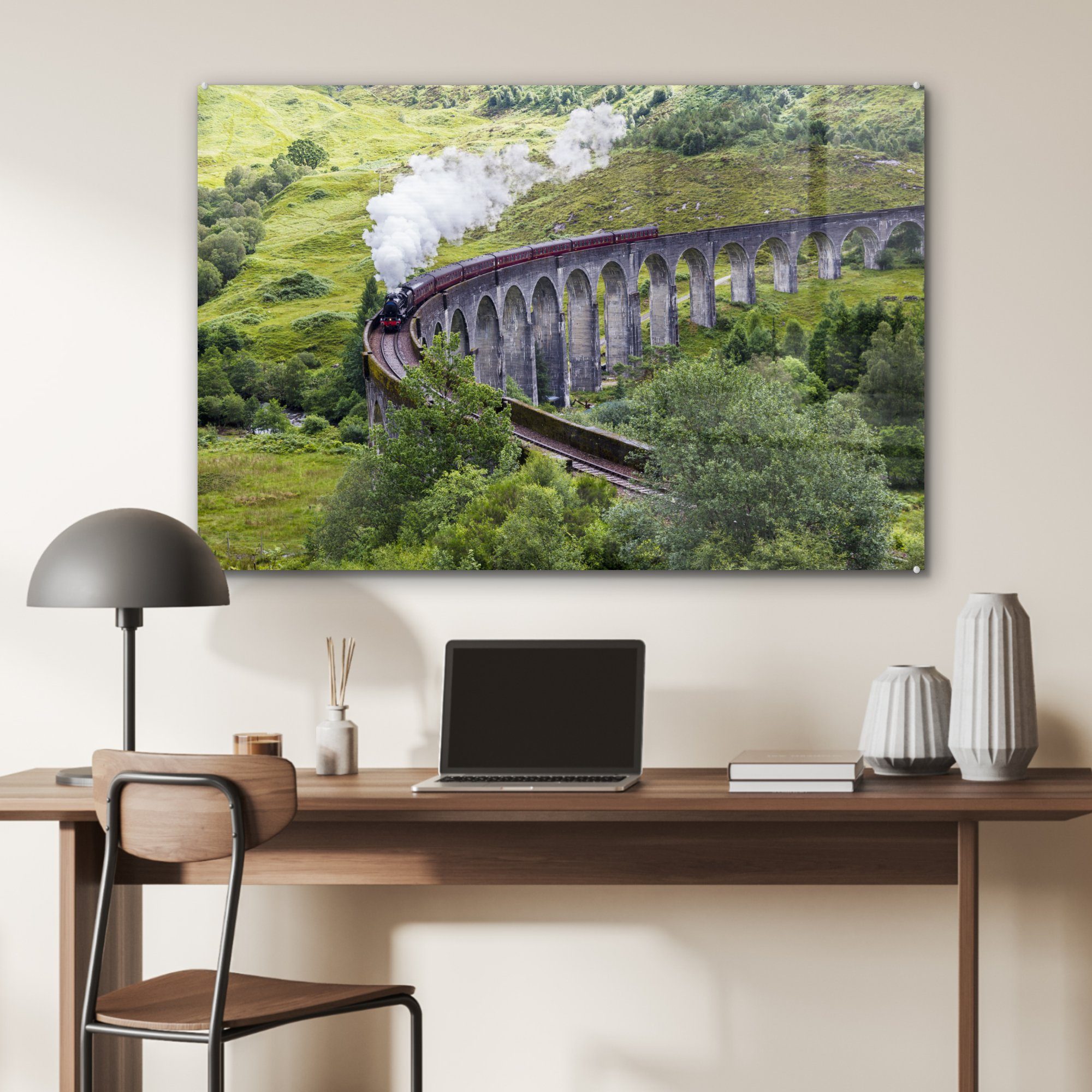 St), auf (1 einer Acrylglasbild Wohnzimmer Eine MuchoWow Dampflokomotive Schlafzimmer Acrylglasbilder Eisenbahnbrücke, &