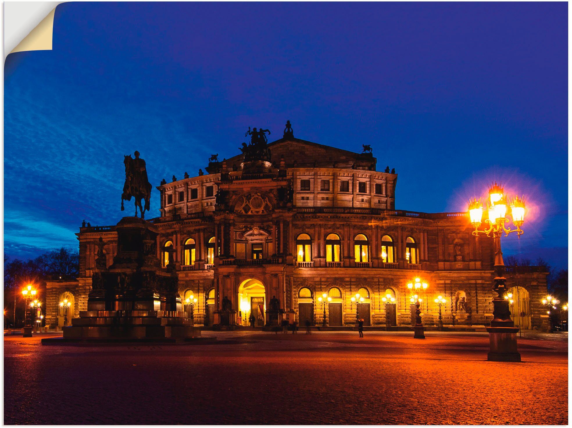 Artland Wandbild Dresden Semperoper, blaue Gebäude Leinwandbild, Stunde, versch. Wandaufkleber Poster in (1 St), oder Größen als