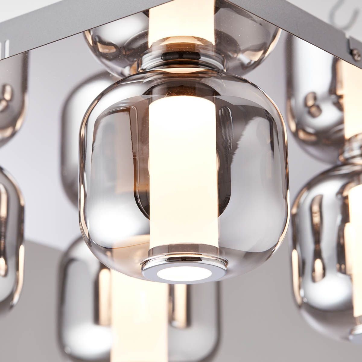 Brilliant Deckenleuchte Rafa, LED fest integriert, Warmweiß, LED Deckenlampe 4flg chrom/rauchglas