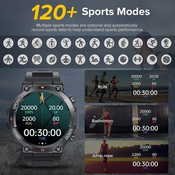 AVUMDA Smartwatch (1,39 Zoll, iOS Android), Herren Telefonfunktion HD Fitnessuhr Militär 120 Sportmodi Wasserdicht