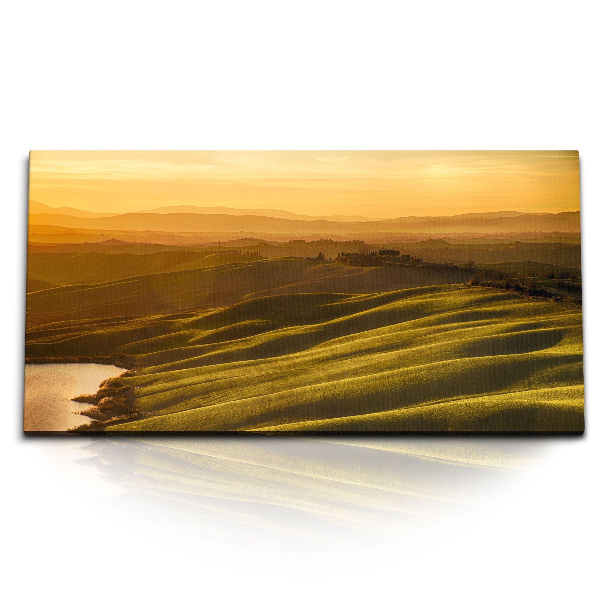 Sinus Art Leinwandbild Kunstdruck Bilder 120x60cm Sonnenuntergang Toskana Italien Abendrot La, (1 St)
