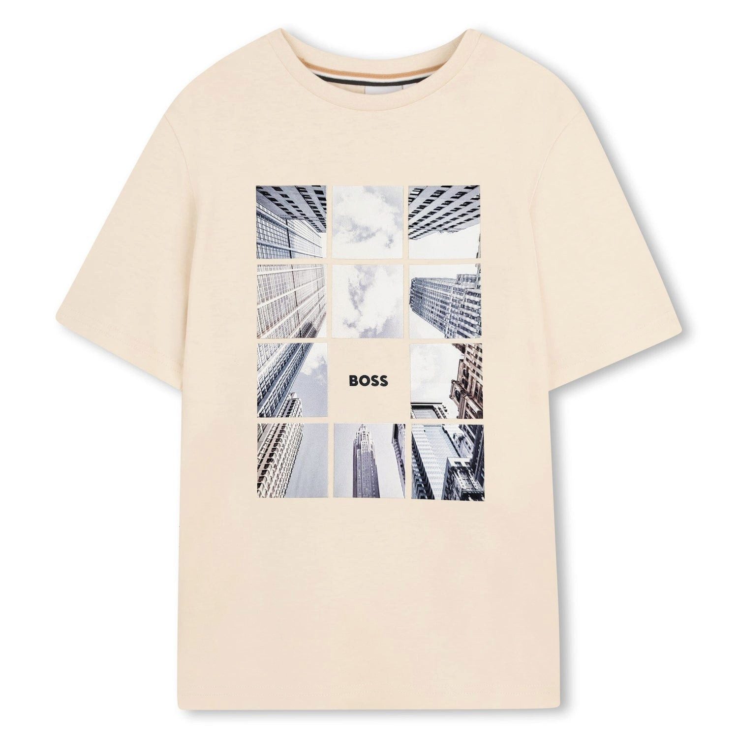 Boss Kidswear T-Shirt BOSS Kids – Kurzärmeliges T-Shirt „Hell Beige“ (City-Grid Print)
