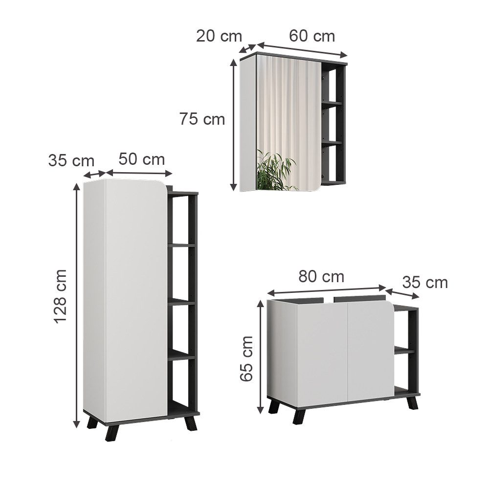 Vicco Badmöbel-Set Karen, Anthrazit/Weiß, 3 Teile, günstig online kaufen