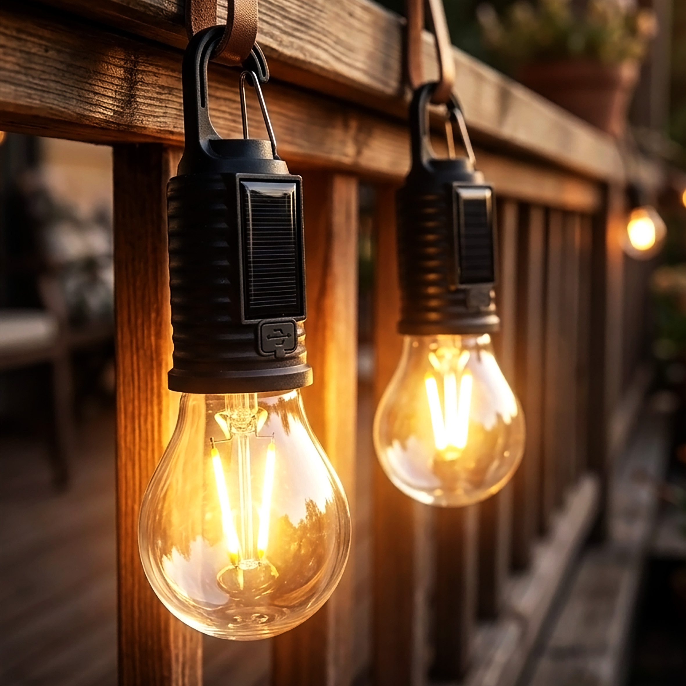 Spetebo LED Solarleuchte 2er Set Glühbirne per USB wieder aufladbar, Dimmbar, LED fest integriert, warm weiß, Garten Dekolampe zum Aufhängen, 3 Leuchtmodi