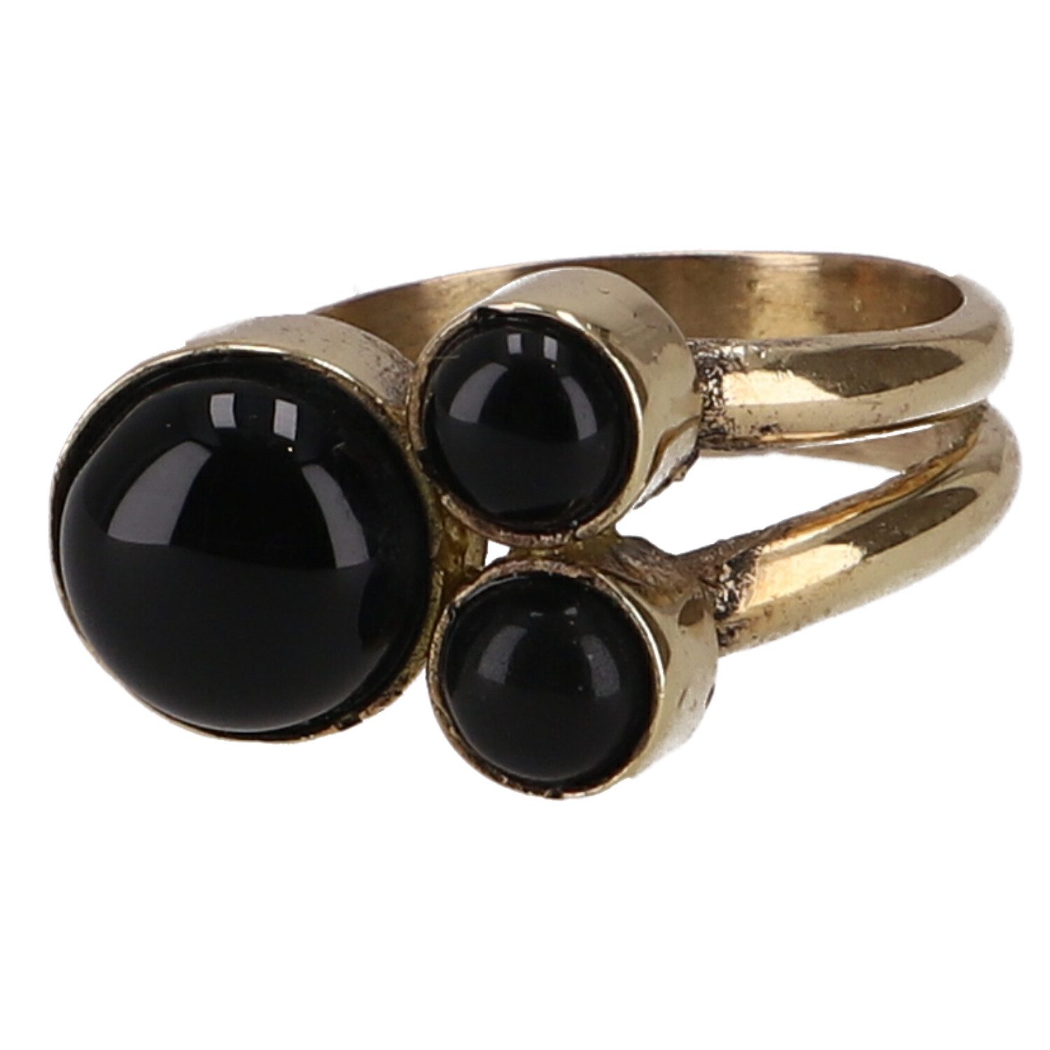 Guru-Shop Fingerring Goldfarbener Ring, Modeschmuck - Onyx