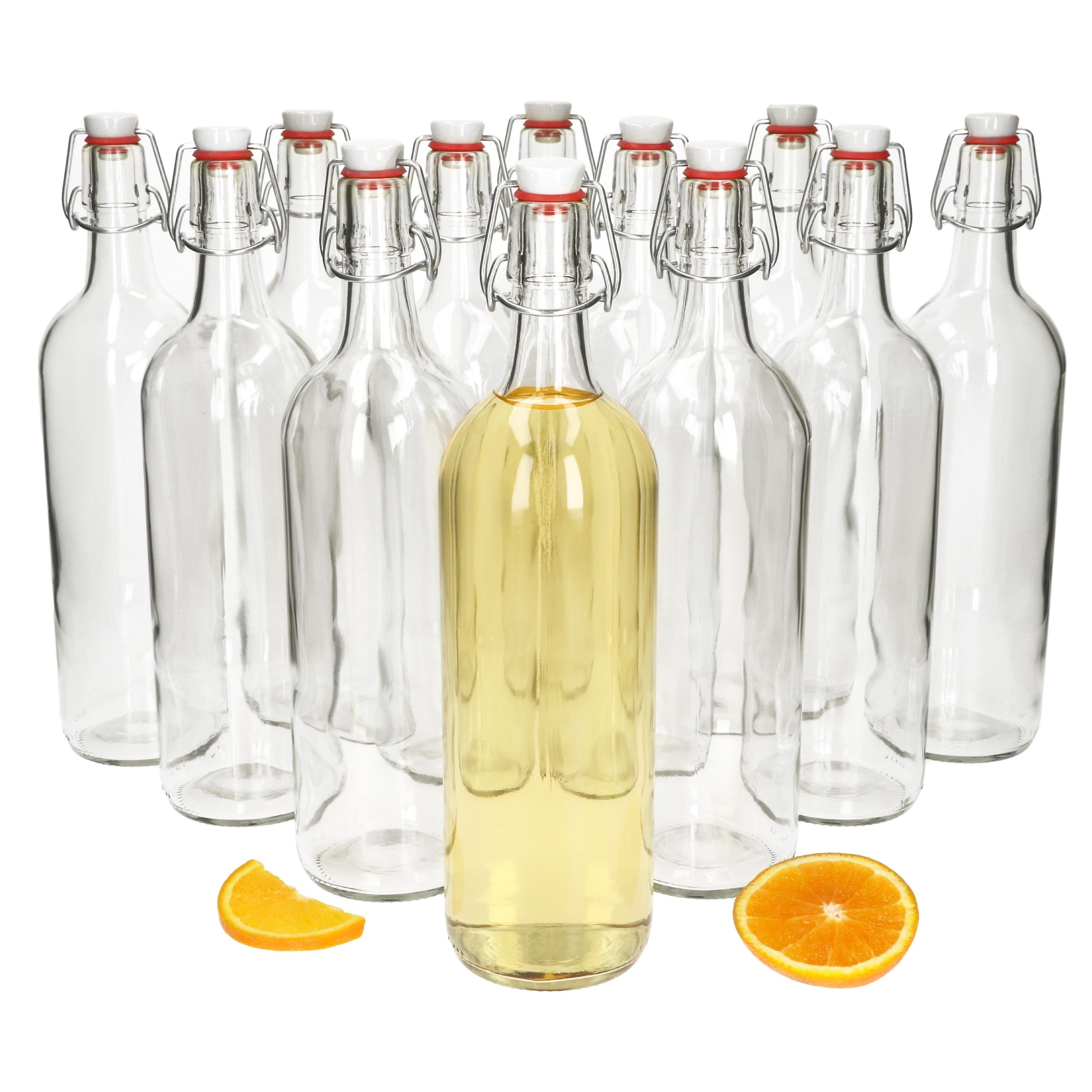 MamboCat Vorratsglas 12er Set Bügelflasche Berta 1000 ml + Bügelverschluss, Glas