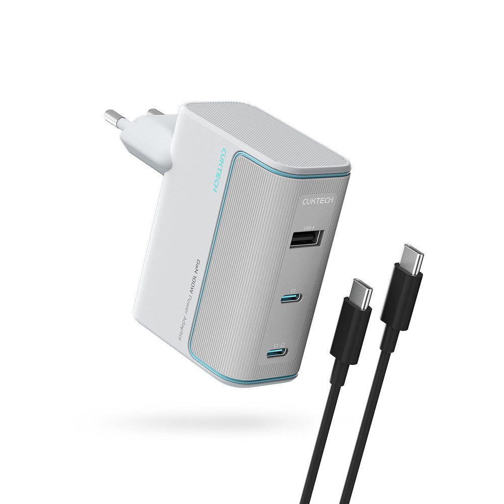 Cuktech GaN-Ladestation Netzteil-Set USB-Ladegerät (Spar-Set, 1-tlg., GaN, 100W, 3 Anschlüsse, Kabel inklusive)