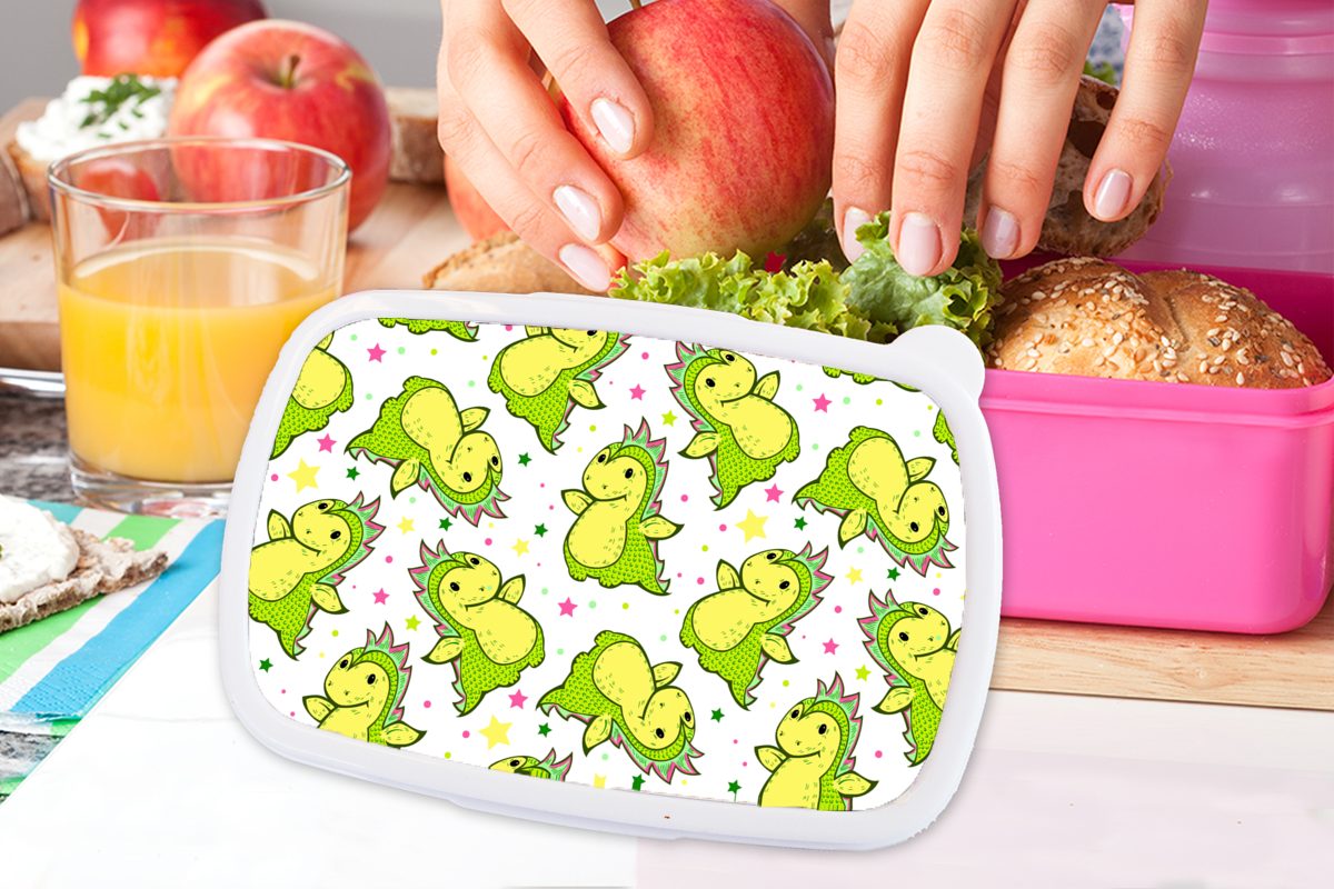 Brotbox Erwachsene, Kunststoff - für MuchoWow Brotdose Drache Sterne Mädchen, (2-tlg), - - Snackbox, Lunchbox rosa Regenbogen Kinder, - Kunststoff, Design, Junge