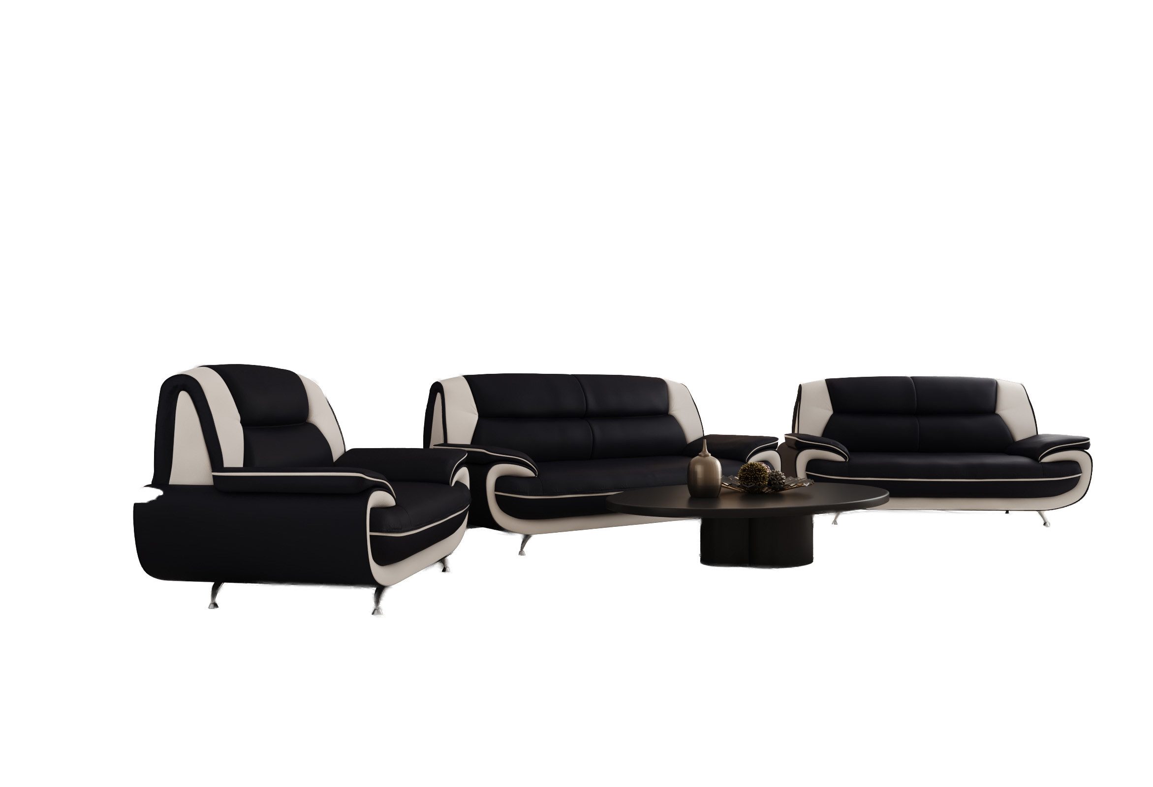 Kaiser Möbel Loungeset Wohnzimmer-Set 3-2-1 modern, Kunstleder Soft, PALERMO, (3-2-1, Wohnzimmer-Set 3-2-1), ergonomisch geformte Rückenlehnen großzügige Sitzflächen