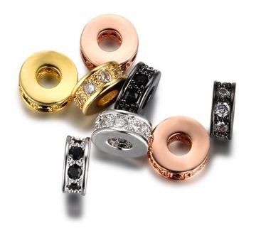 Kopper-24 Bastelperlen Schmuck-Perlen 5 Stück, Charm Spacer Beads für Armbänder glitzernd, 3x