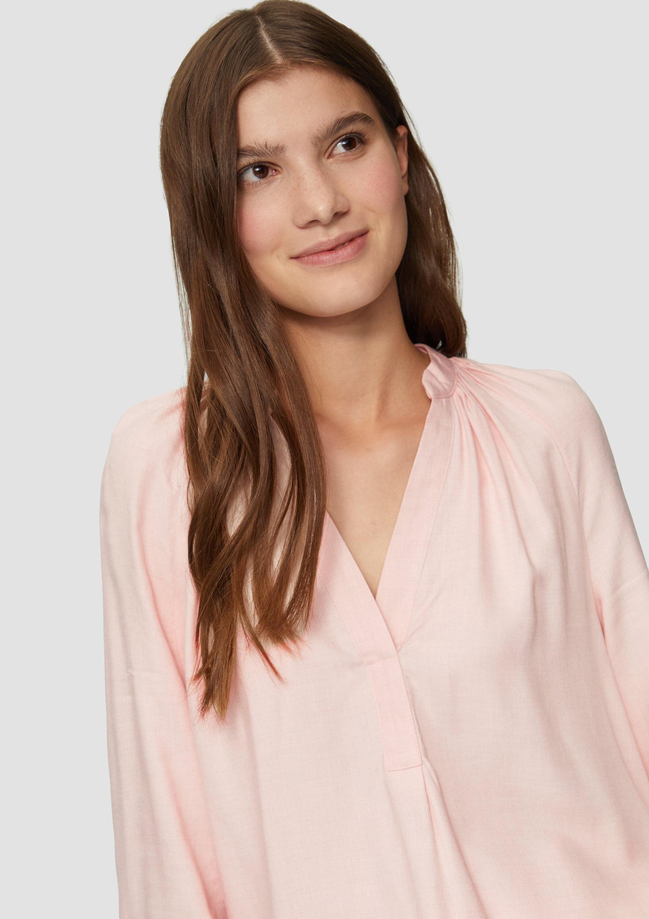 QS Langarmbluse Bluse Melierte Viskosebluse mit Raffung