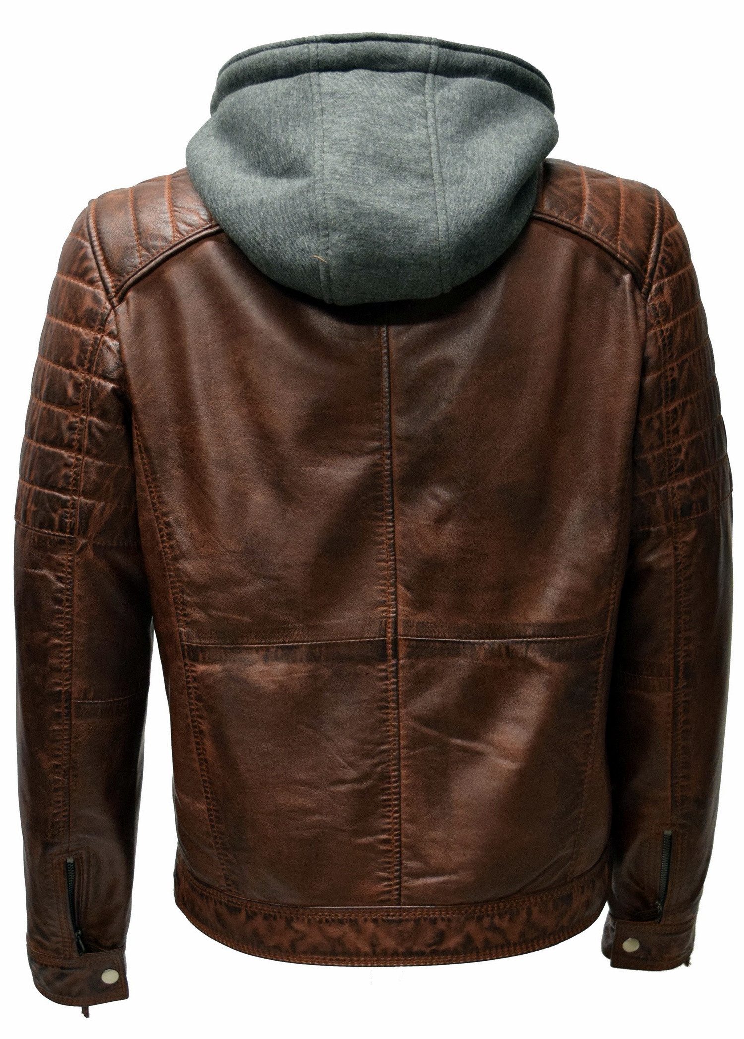 Zimmert Leather Lederjacke Carlo mit abnehmbarer Kapuze, Cognac, Schwarz, Dunkelbraun – Bild 3 von 5