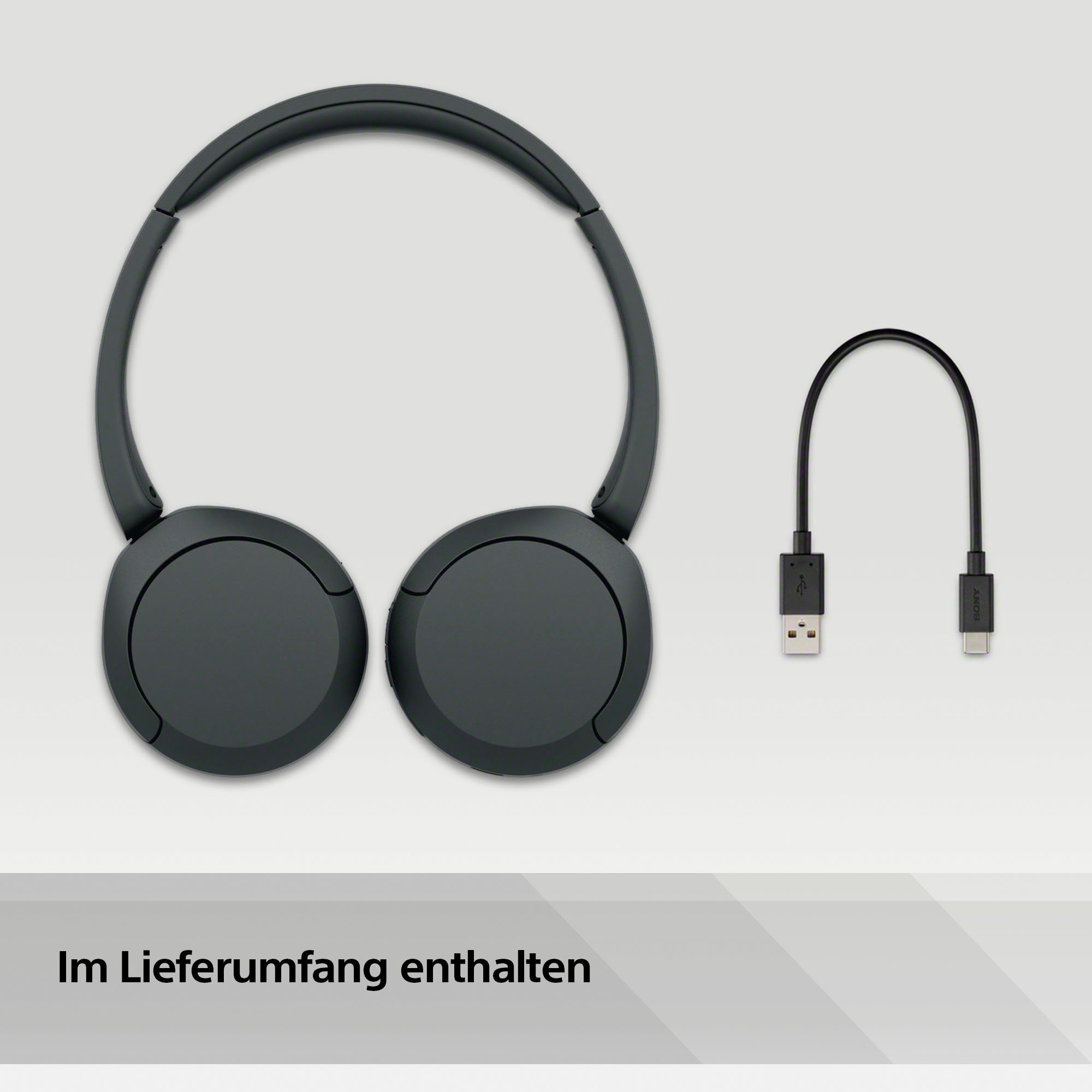 Sony (Freisprechfunktion, Google WHCH520 50 Siri, Bluetooth, On-Ear-Kopfhörer Std. Rauschunterdrückung, Assistant, Akkulaufzeit) Schwarz