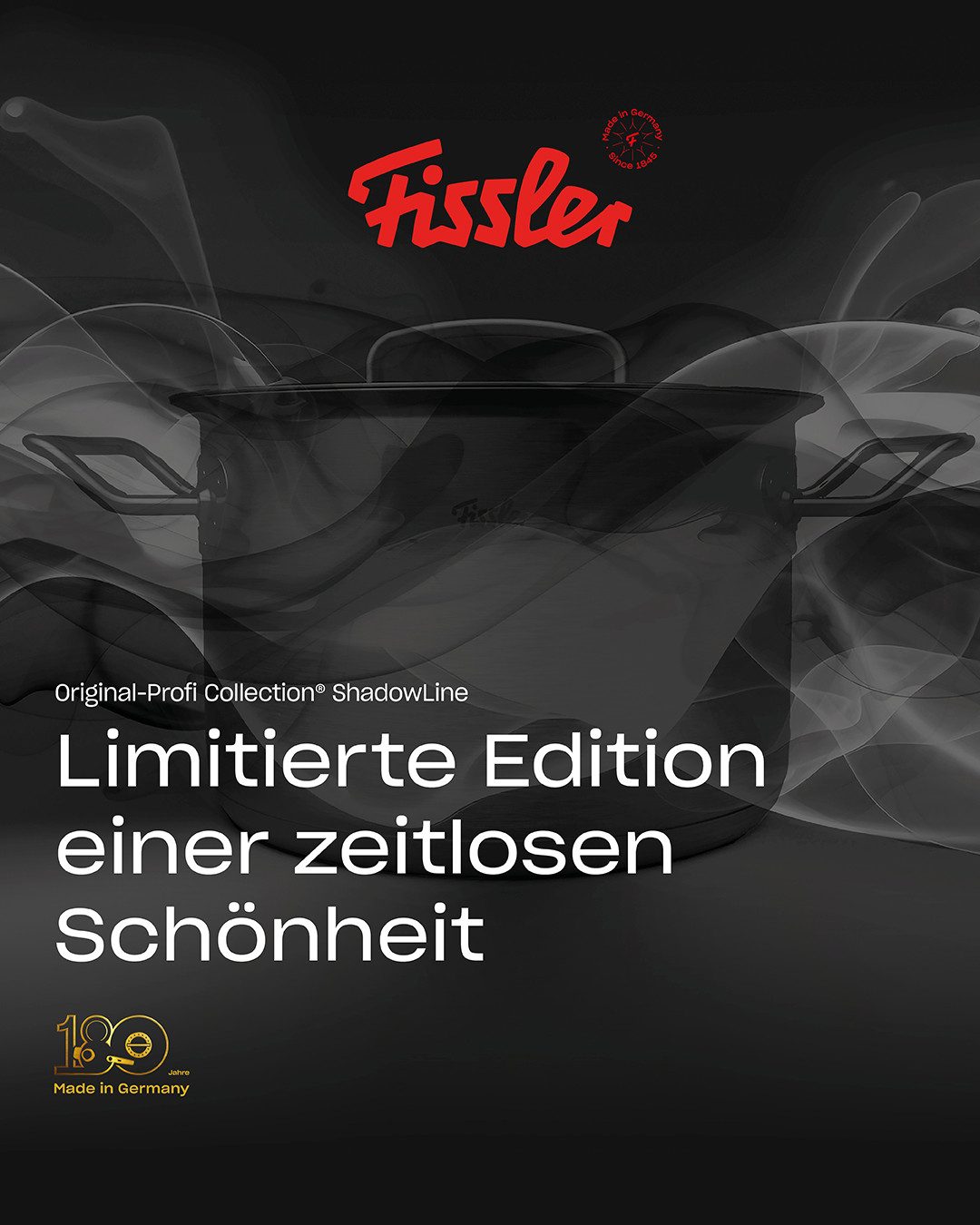 Fissler Topf-Set Original-Profi Collection ShadowLine, Edelstahl 18/10 (Set, 8-tlg., 3 Kochtöpfe mit Metalldeckel, 1 Servierpfanne, 1 Stielkasserolle), Auf 1.800 Stück limitiert, Echtheitszertifikat, Made in Germany