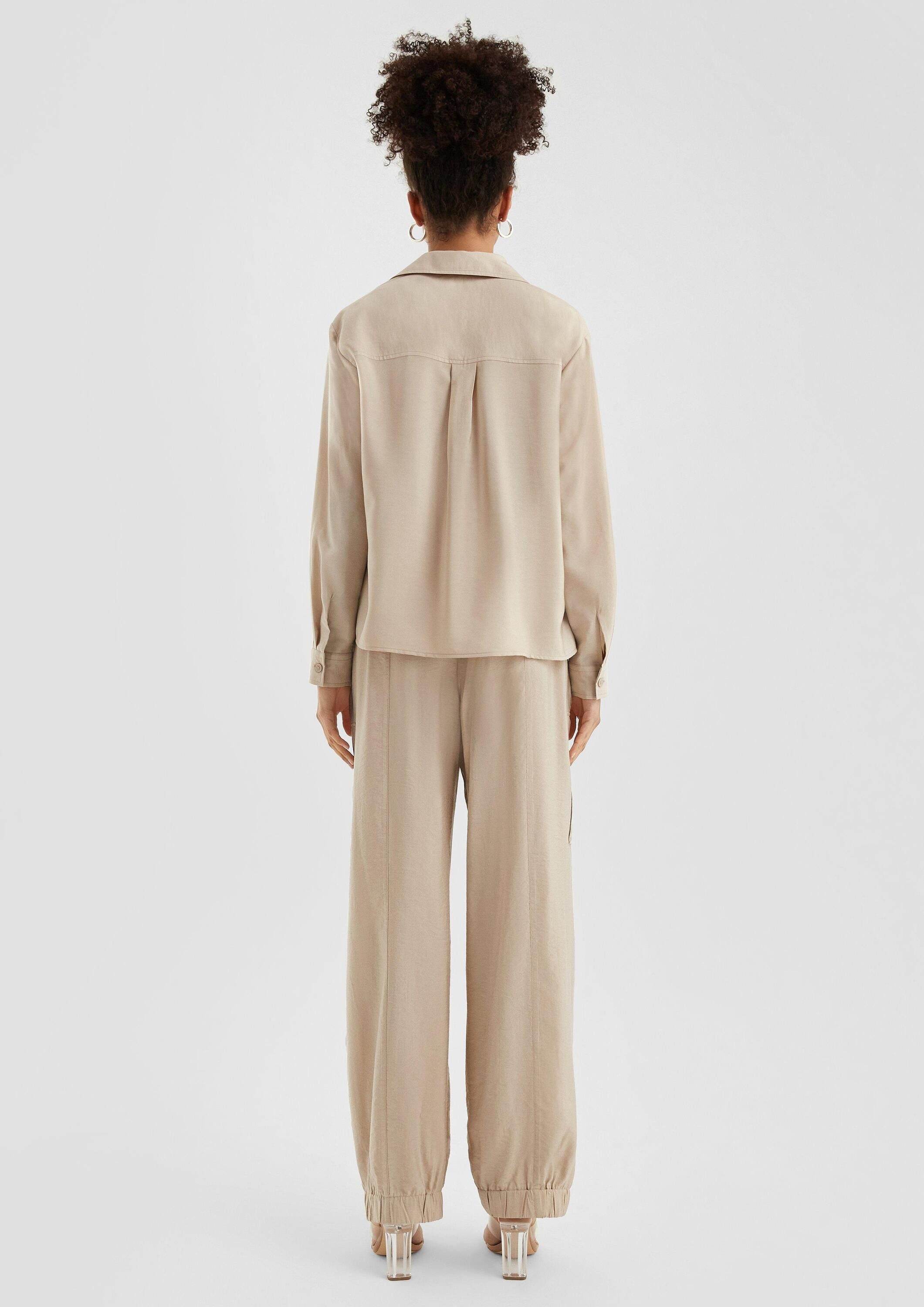 QS Langarmbluse Bluse Leicht glänzende Viskosemix-Bluse mit aufgesetzten Ta günstig online kaufen