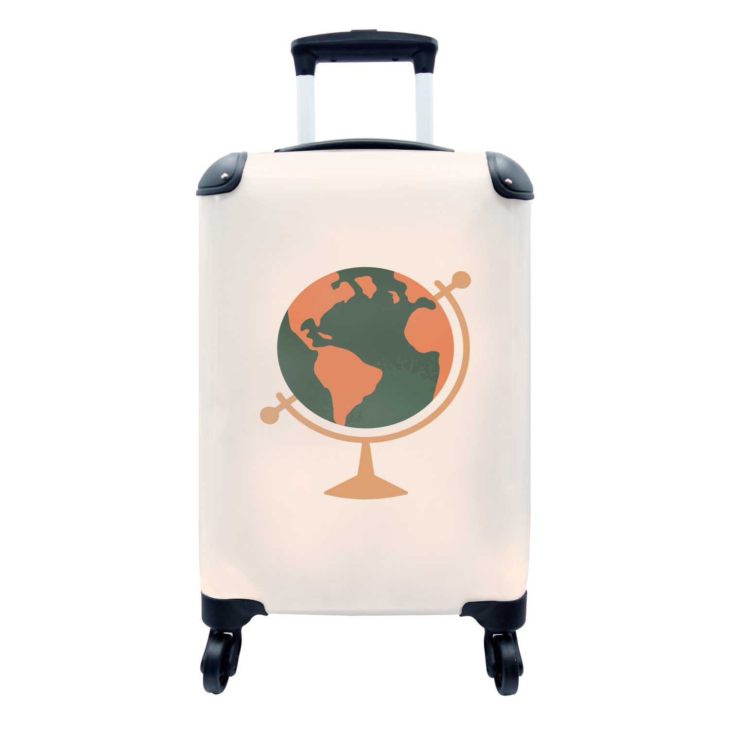 MuchoWow Handgepäckkoffer Globus - Pastell - Orange, 4 Rollen, Reisetasche mit rollen, Handgepäck für Ferien, Trolley, Reisekoffer