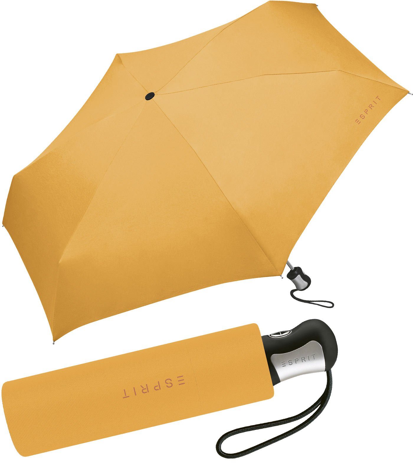 Esprit Taschenregenschirm schöner, kleiner Schirm für Damen Auf-Zu Automatik, in kräftigen Farben - butterscotch gelb