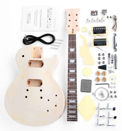 Rocktile E-Gitarre "Do-it-yourself" DIY Bausatz, Single Cut, Korpus: Mahagoni mit massiver Pappel-Decke, Hals: Mahagoni geschraubt