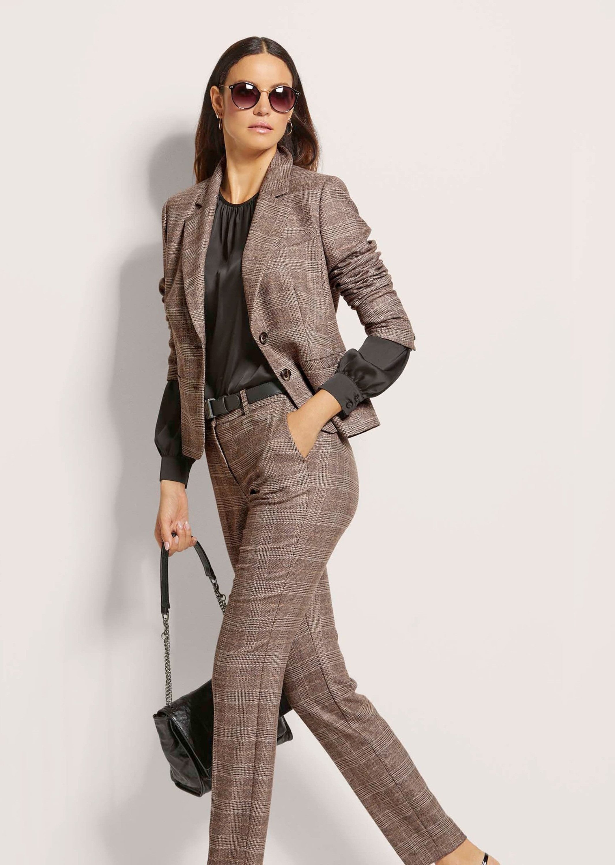 MADELEINE Kurzblazer Glencheckblazer mit Stretchkomfort Gefütterte Businessjacke mit Karo-Muster, Reverskragen