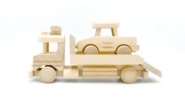 MyBer® Spielzeug-Abschlepper LKW aus Massivholz mit Anhänger Abschleppwagen Autotransporter Lafette Handarbeit PM_DG026