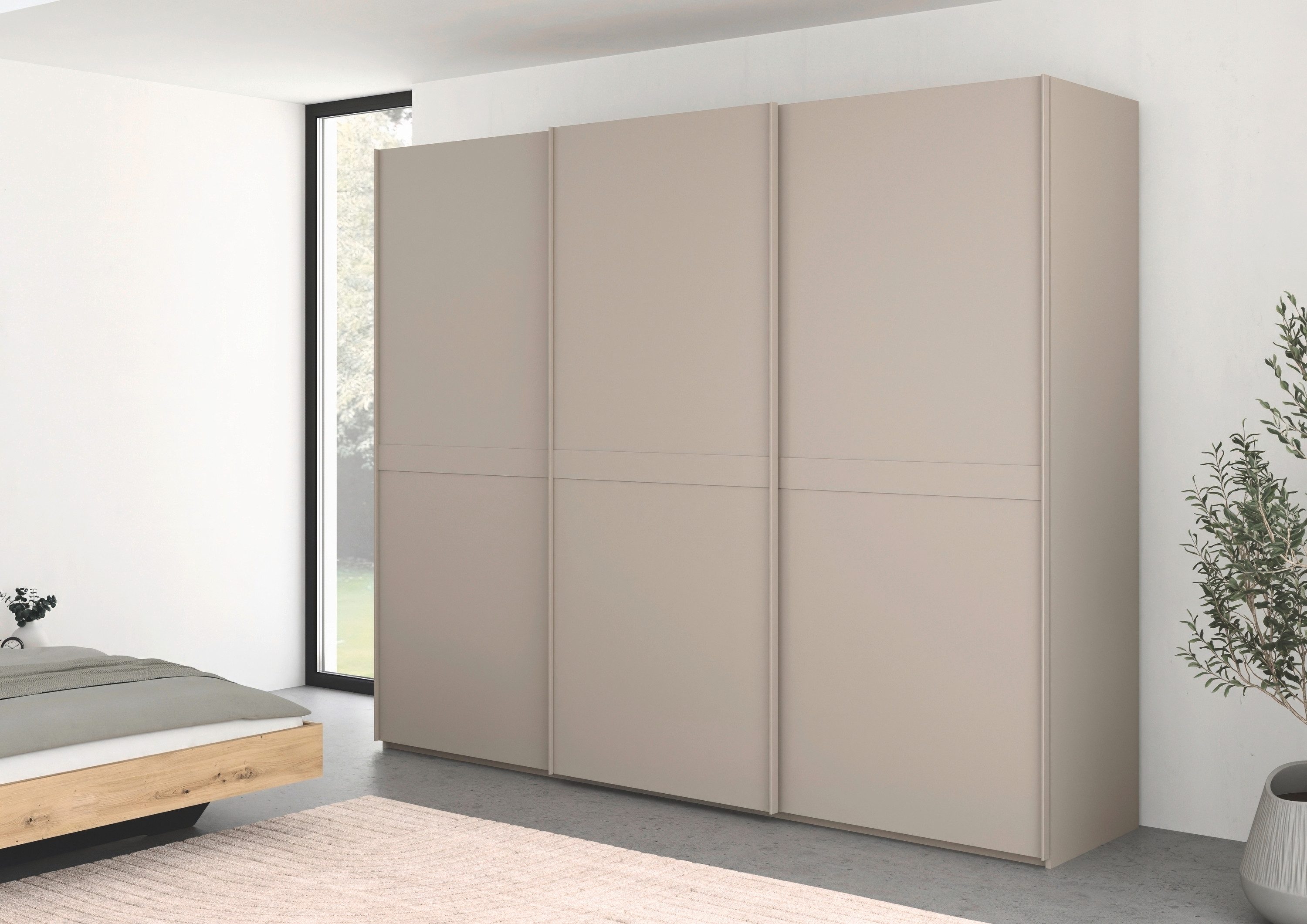 rauch Schwebetürenschrank Kleiderschrank Schrank Garderobe Schlafzimmerschrank SCALE-LINE edle Optik mit Bauchbinde in Korpusfarbe Dekorfront MADE IN GERMANY