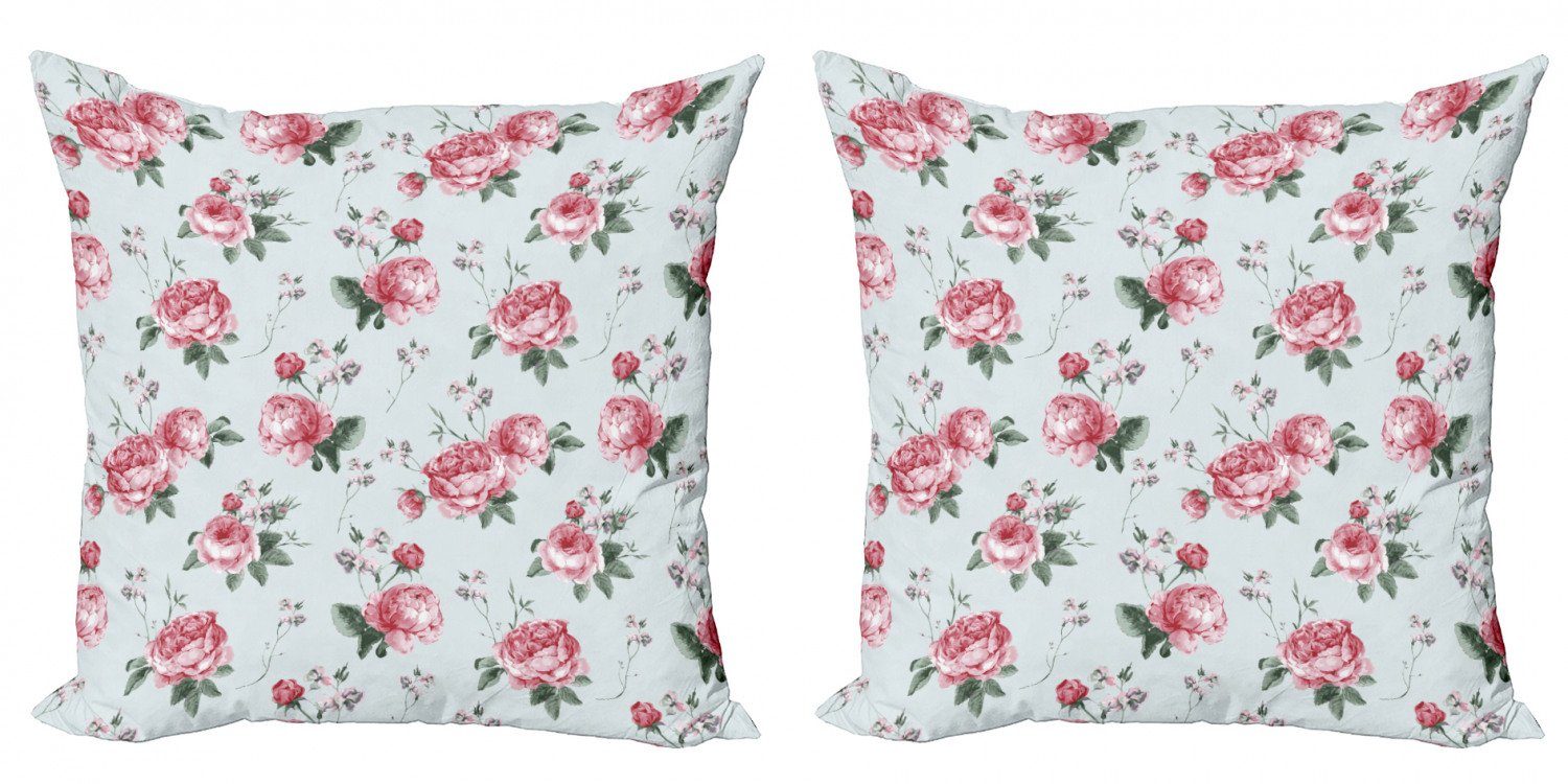 Kissenbezüge Modern Accent Doppelseitiger Digitaldruck, Abakuhaus (2 Stück), Rose Rosa Blüten-Englisch Flora