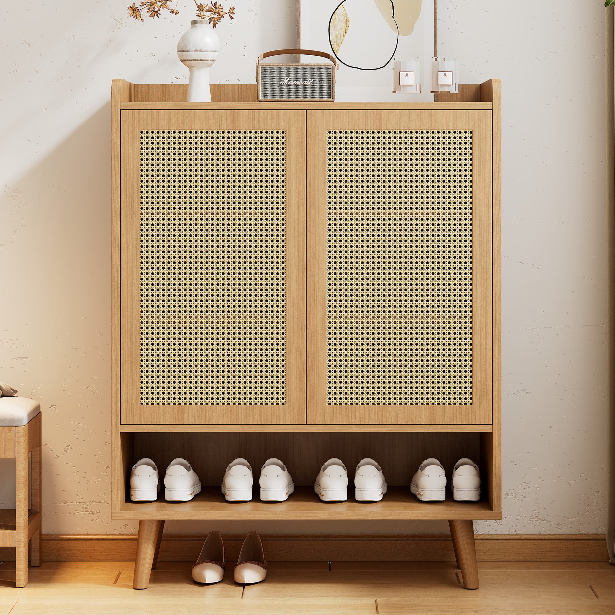 OKWISH Schuhschrank aus natürlichem Rattan mit günstig online kaufen
