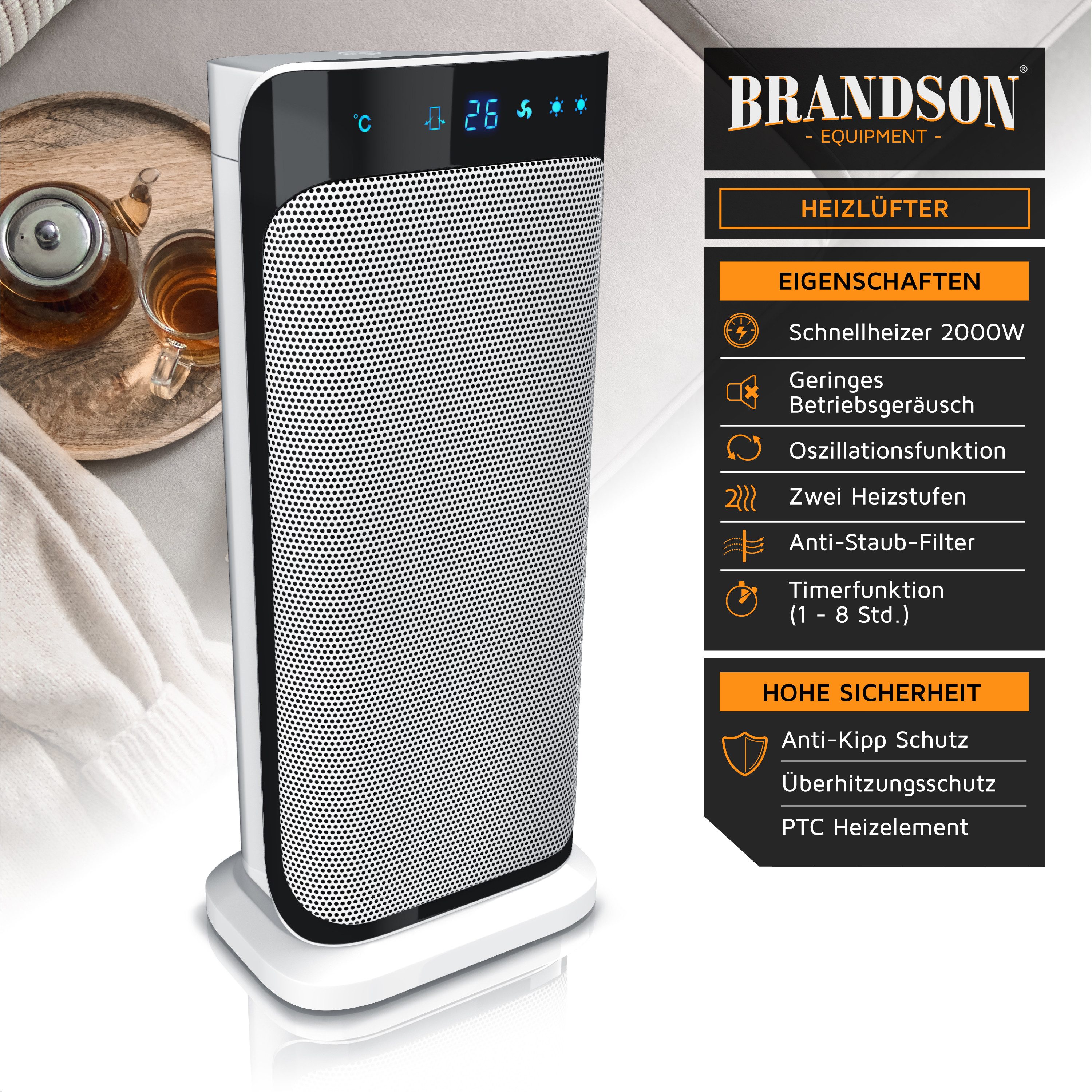 Brandson Heizlüfter, 2000 W, Oszillation, Timer, günstig online kaufen