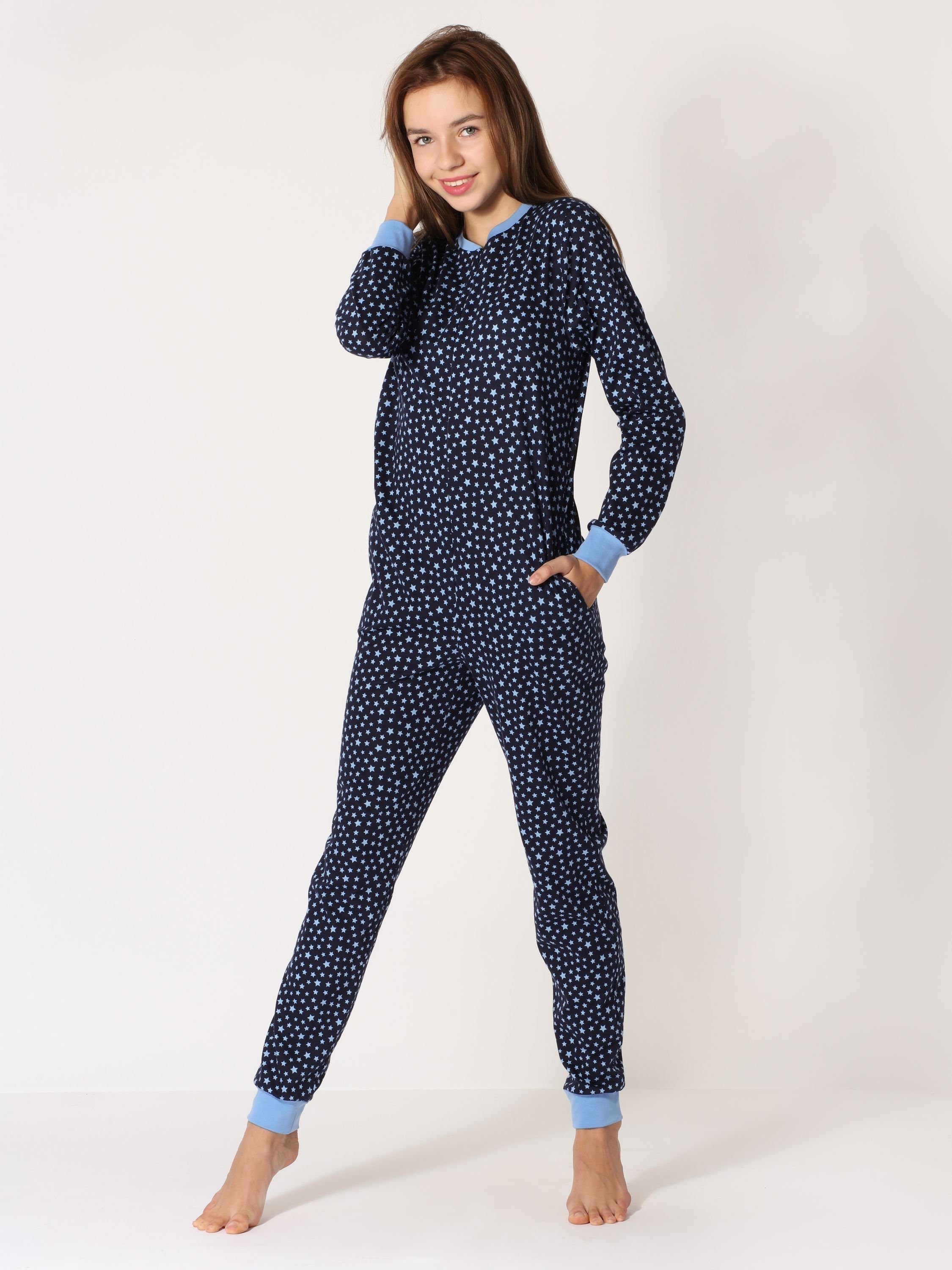 Style Schlafoverall Blau/Sterne Merry Mädchen MS10-235 Schlafanzug Jugend Schlafanzug