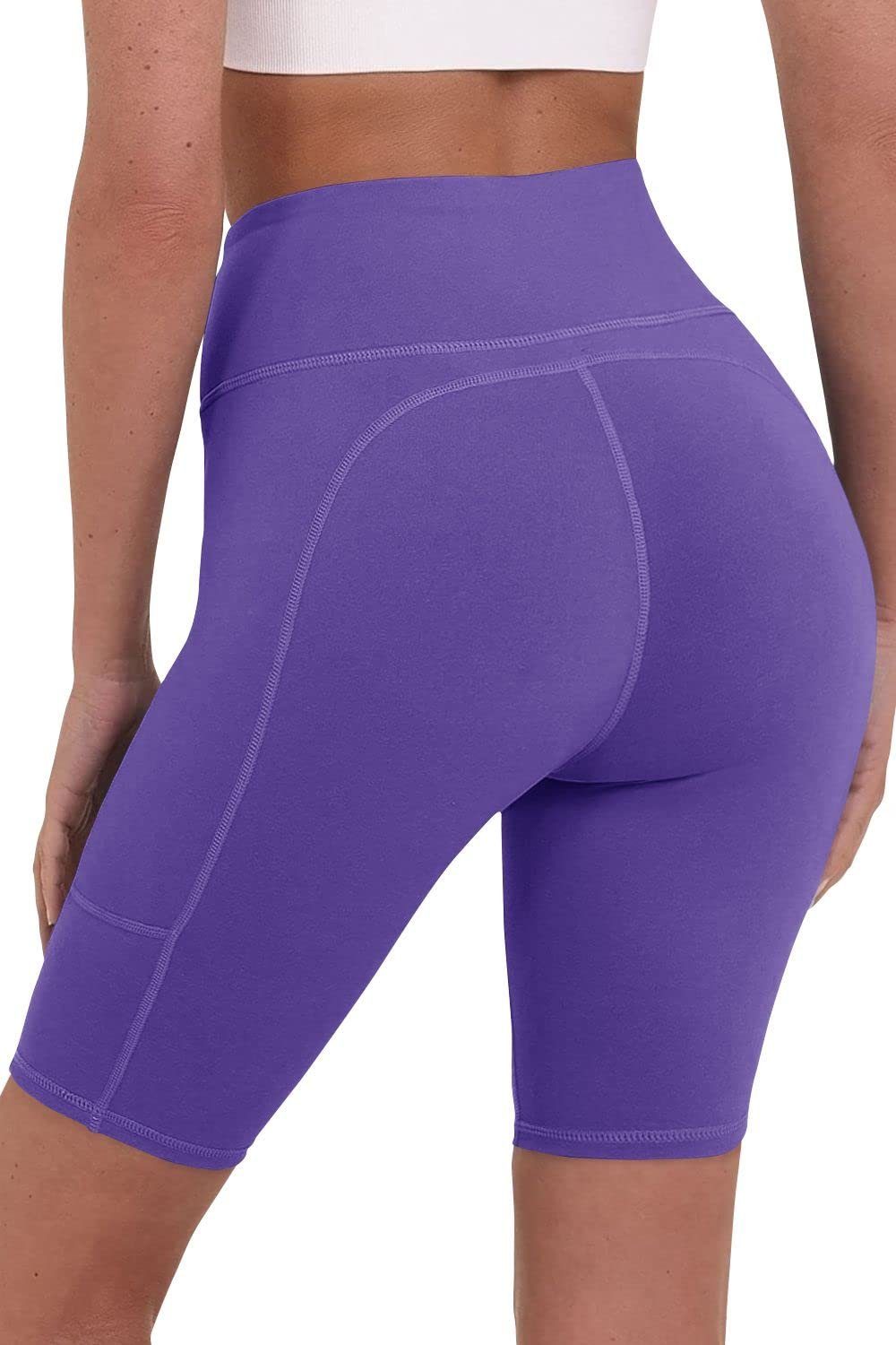 Handytasche Taille und Damen mit hoher Lila Yoga-Shorts 3/4-Hose - TCA