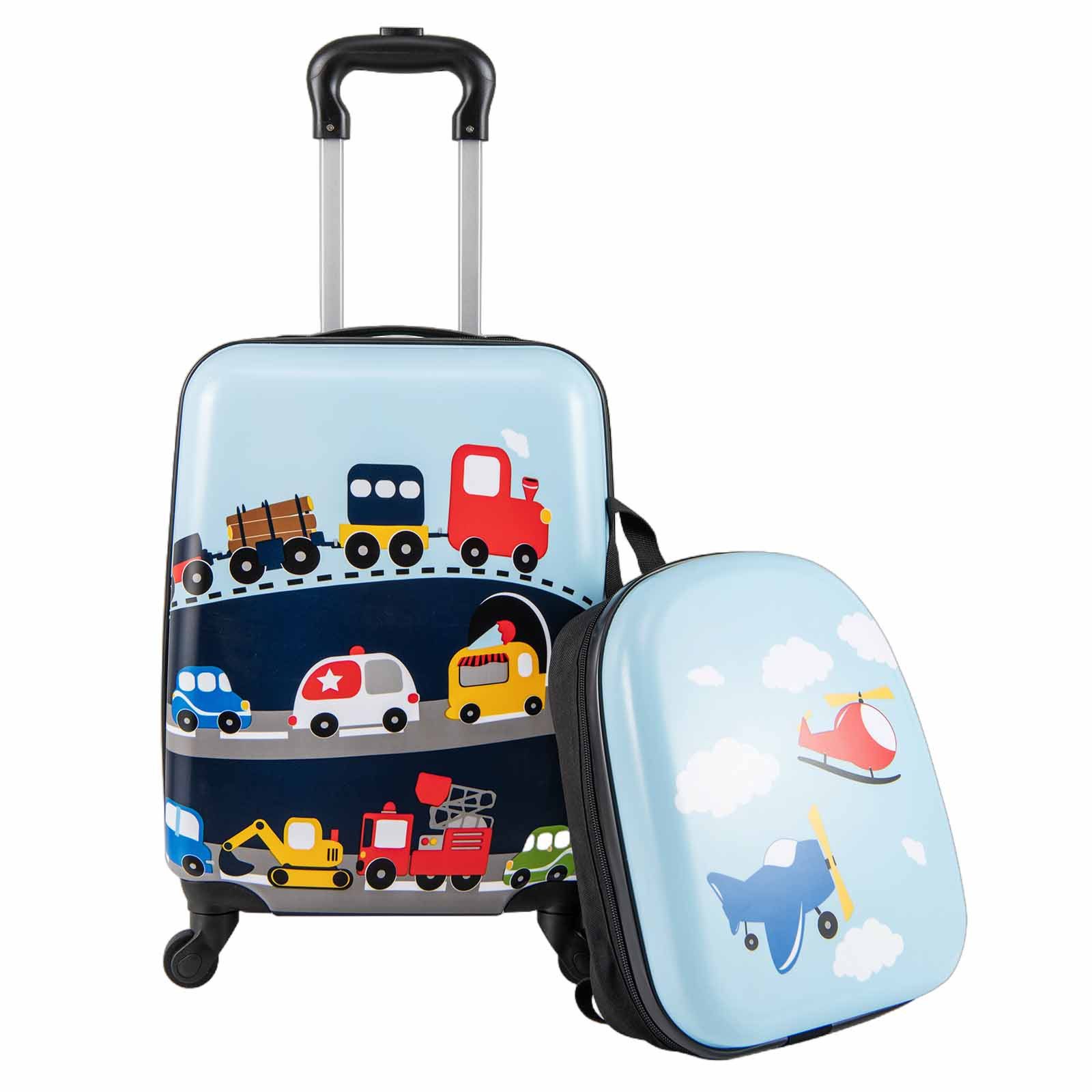 COSTWAY Kinderkoffer, 4 Rollen, 16" Handgepäck & 13" Hartschalen-Rucksack