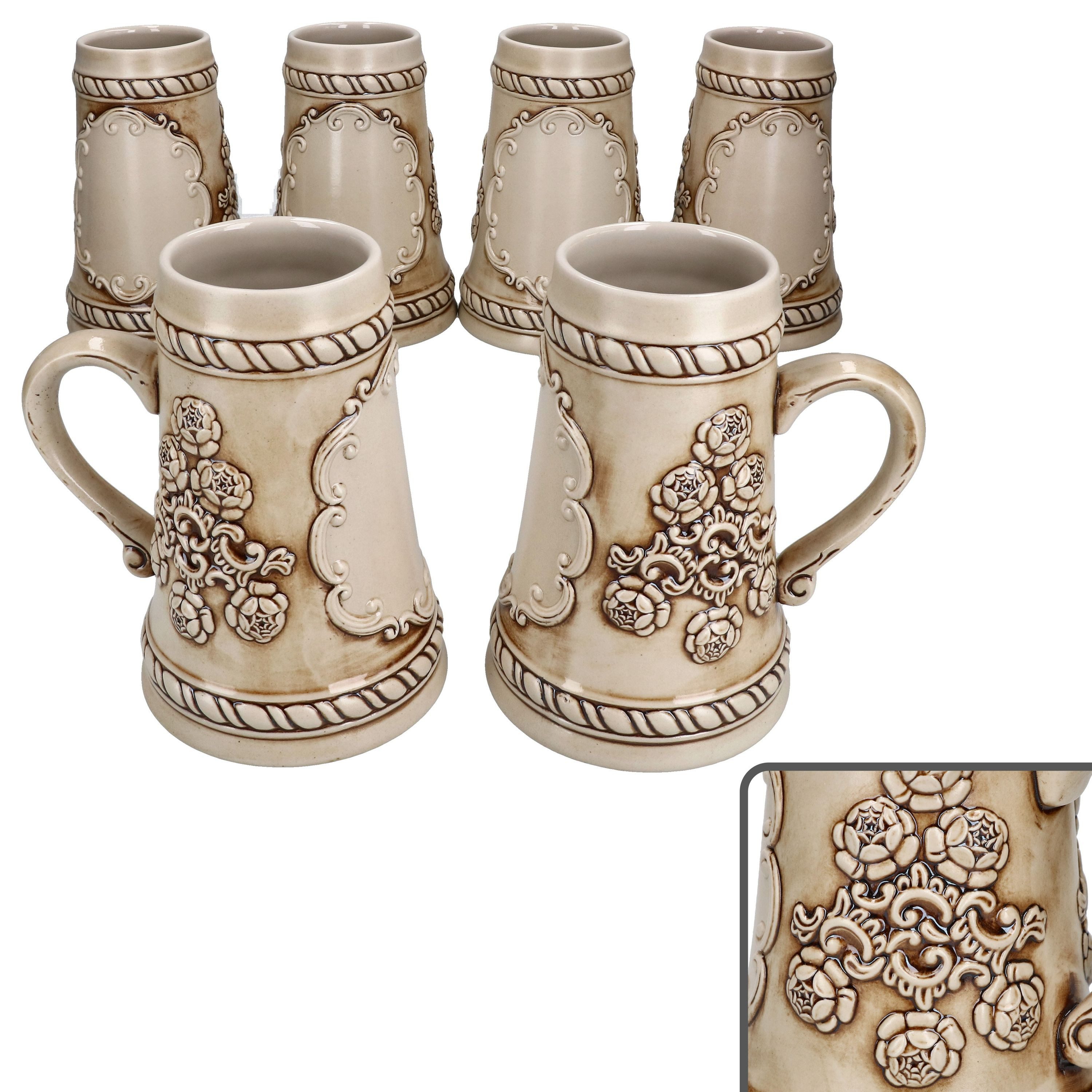 MamboCat Bierglas 6x Ruhpolding-Krug mit Henkel 0,5L 6 Personen beige Bierkrug Humpen, Keramik