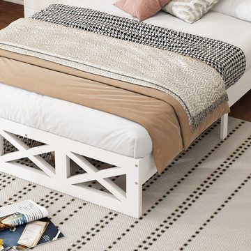 HAUSS SPLOE Schlafzimmer-Set, (3-St., 140x200 cm Holzbett, Nachttisch, Kommode), Nachttisch mit 2 Schubladen und einem Fach, mit X-Muster, Weiß