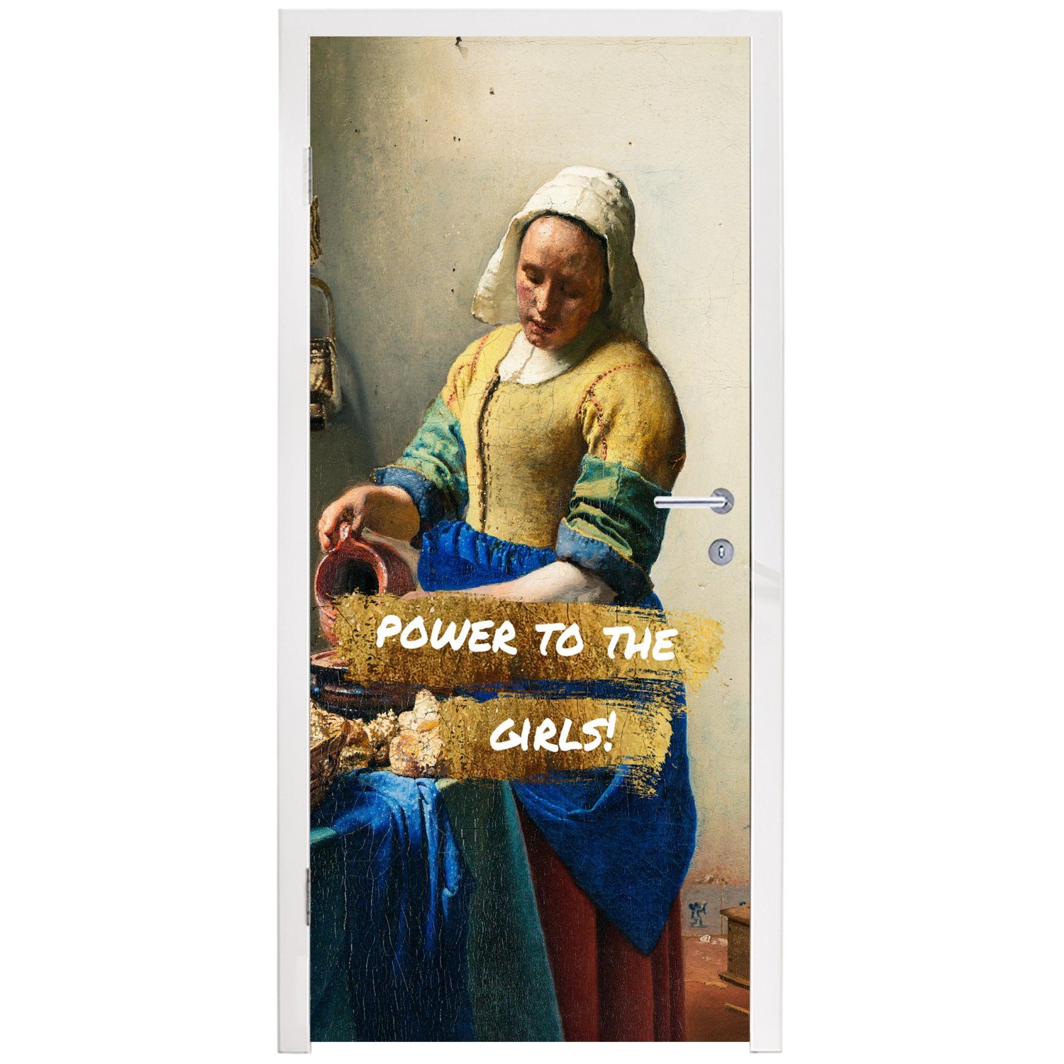 Zitate Meister, Gemälde 75x205 - St), Tür, - Gold Alte Milchmädchen bedruckt, Fototapete - (1 cm Türaufkleber, für - Türtapete Matt, MuchoWow