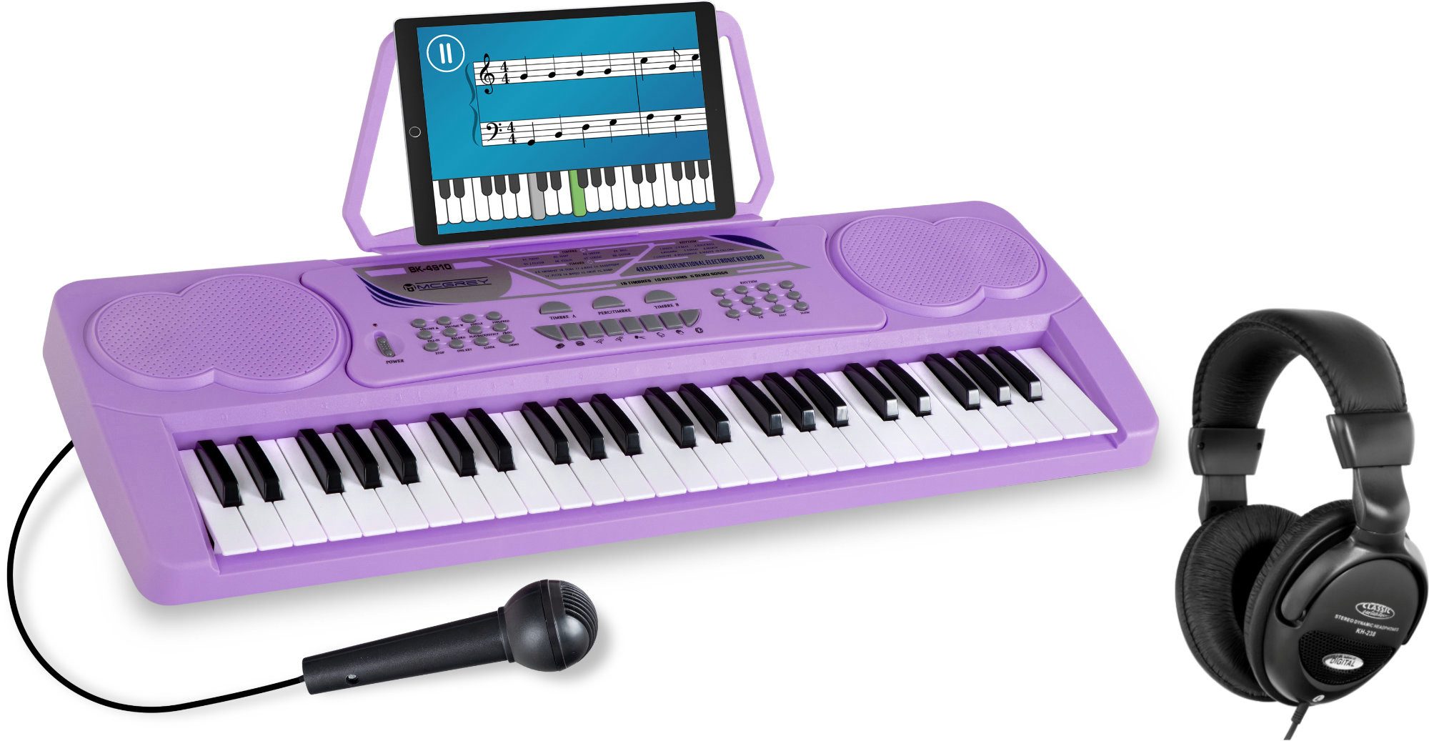 McGrey Home-Keyboard BK-4910 Einsteigerkeyboard mit 49 Tasten und Kopfhörer (Spar-Set, inkl. Mikrofon, Kopfhörer & Notenständer), mit 16 Sounds, 10 Rhythmen und Lernfunktion