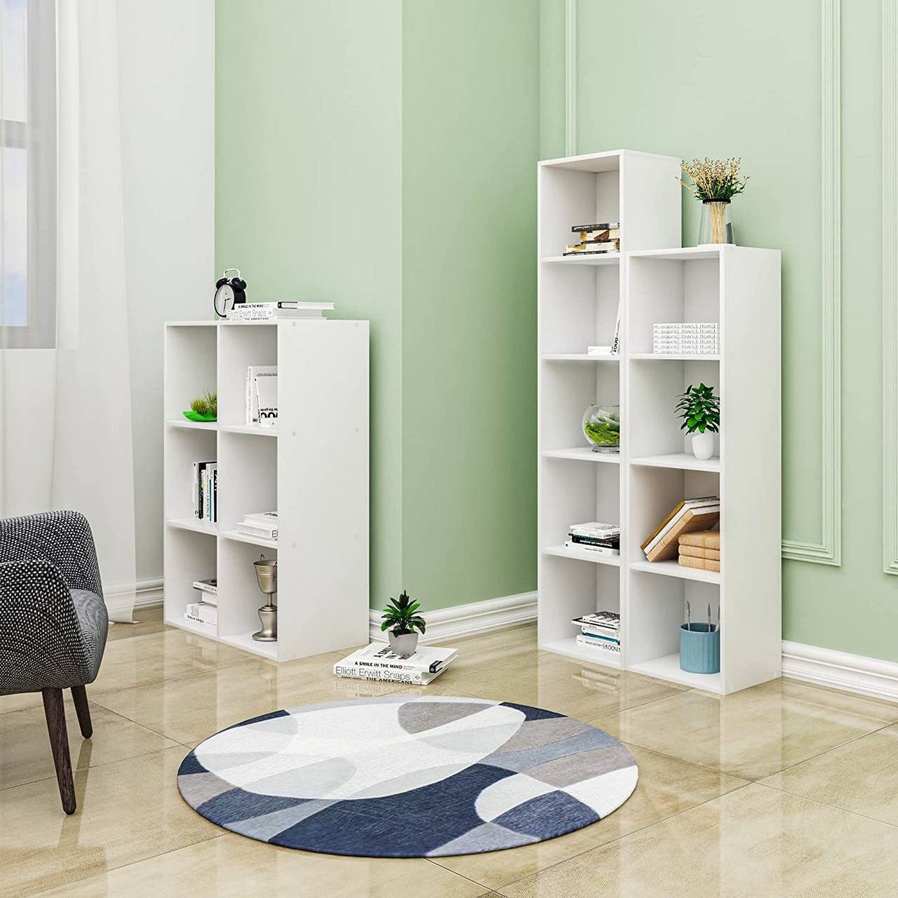 Woltu Bücherregal, Set 1-tlg., Raumteiler Aktenschrank, MDF, 5 Fächer, Weiß