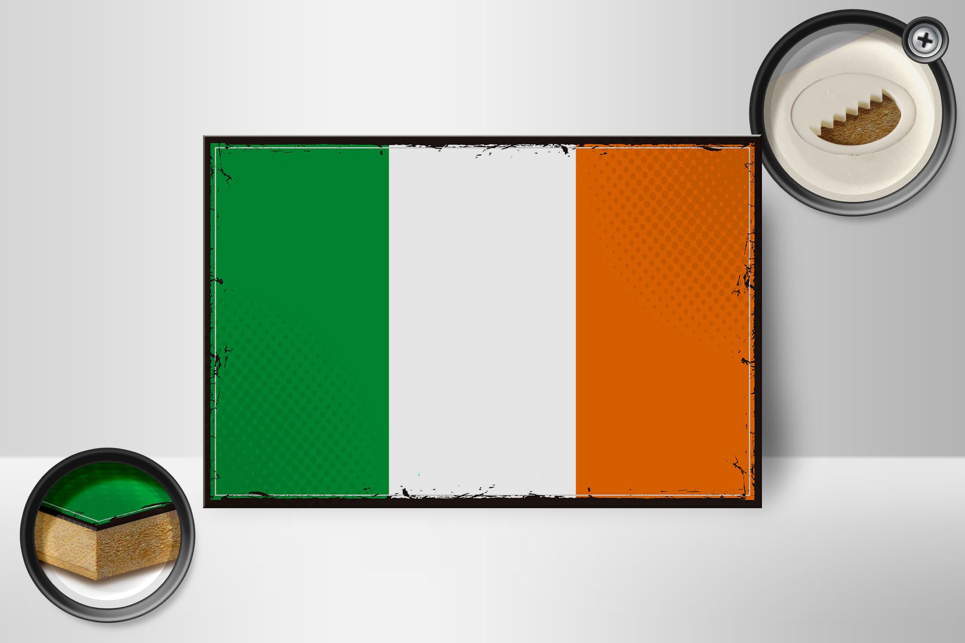 Femer GmbH Holzbild Flagge Irlands 18x12 cm Retro Flag of Ireland, Flaggen (1 St), Glatte Holzfaserplatte (MDF), vorn beschichtet